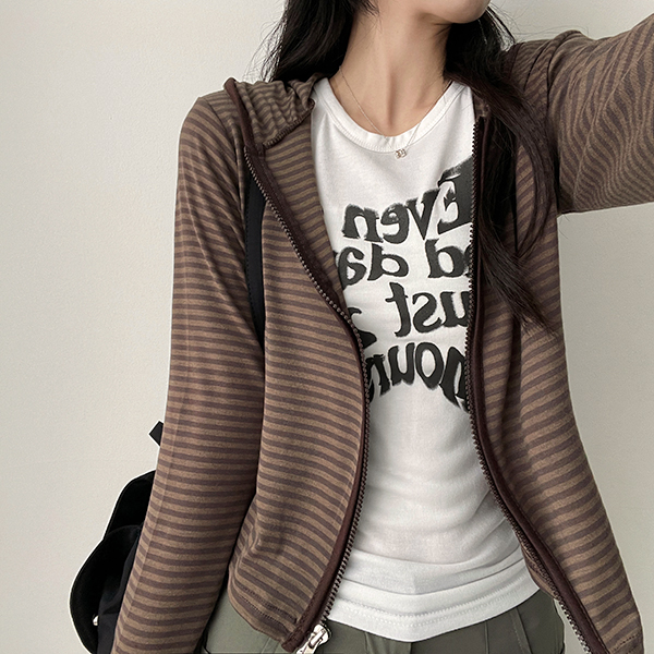 ダブルジップクロップドボーダージップパーカー | レディース