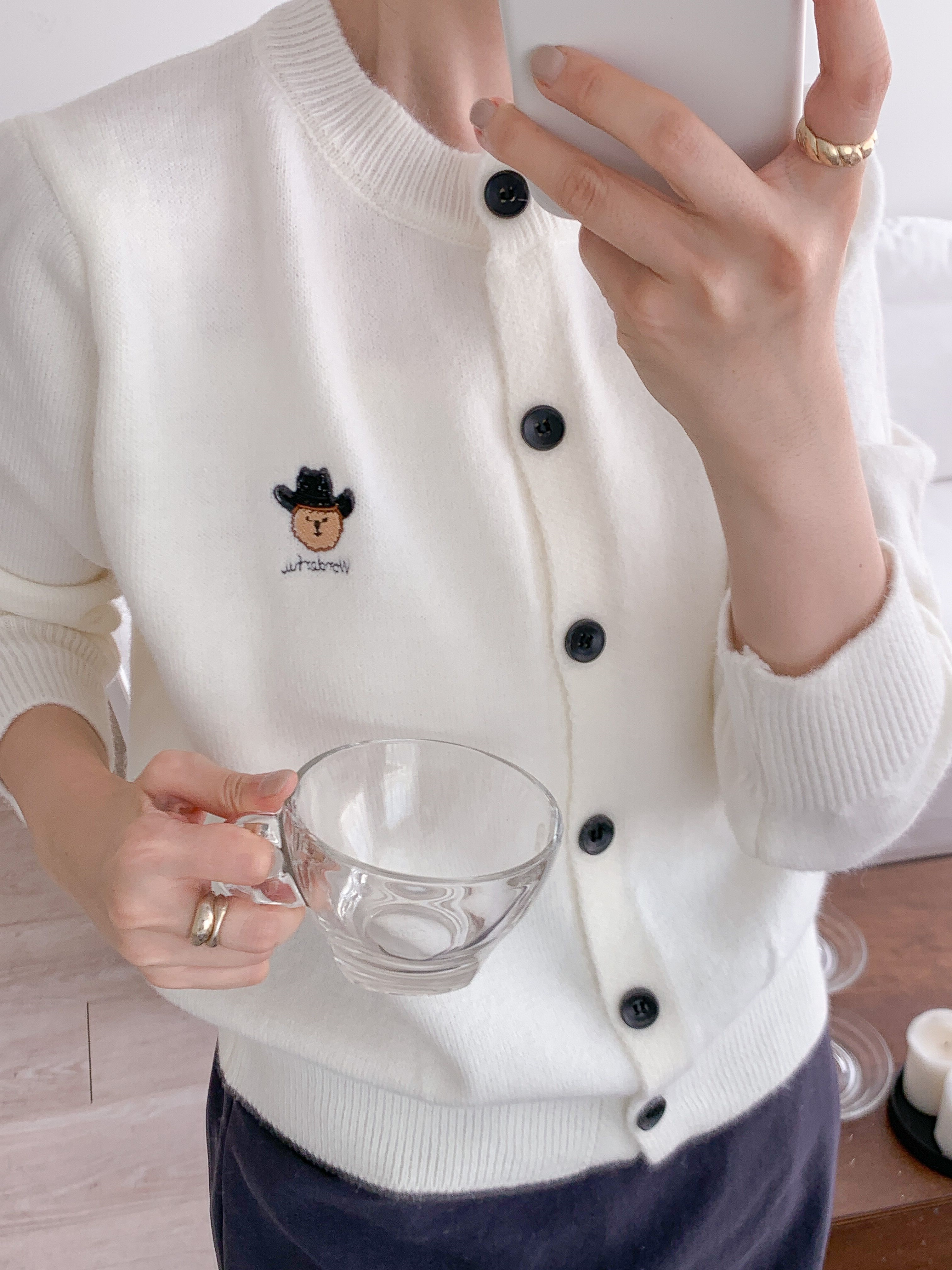 ボタンラウンドネックパッチ刺繍カーディガン | 詳細画像4