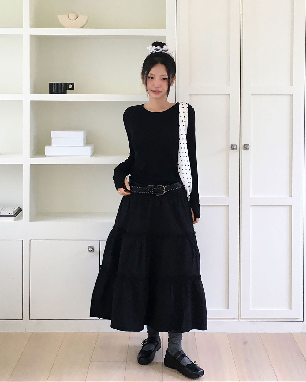 コットンジップアップティアードロングフレアスカート | レディース