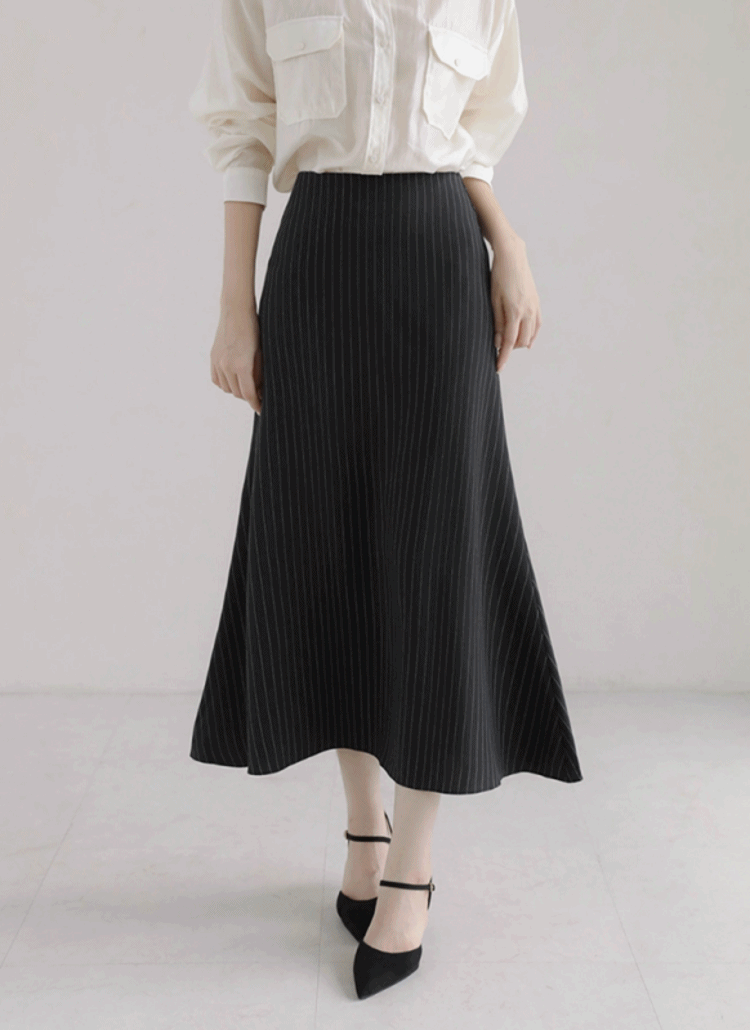 ジップアップスリムロングストライプスカート | レディース