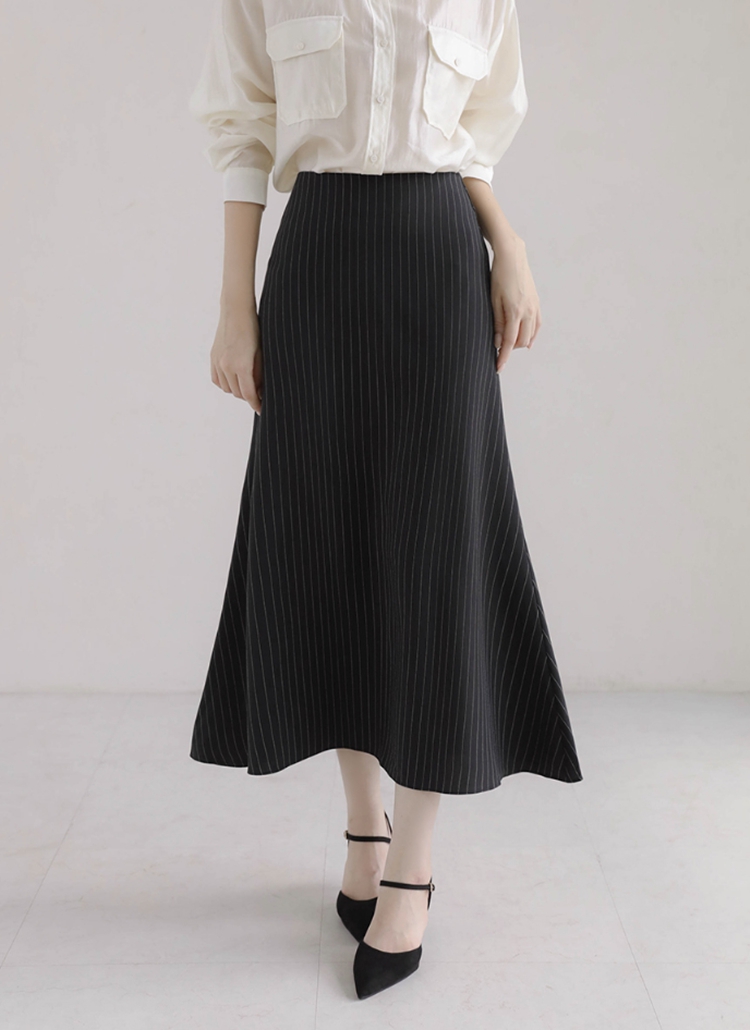 ジップアップスリムロングストライプスカート | レディース