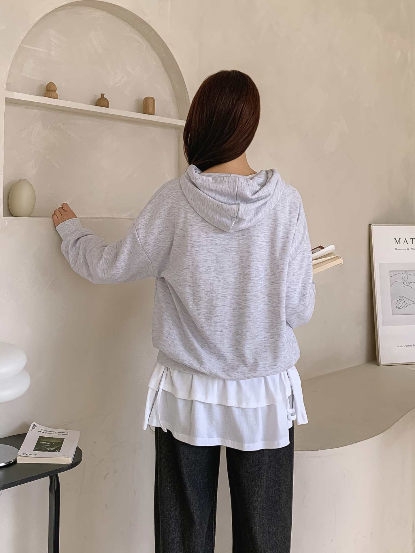 フードドローストリングポケットプリントTシャツ | 詳細画像4