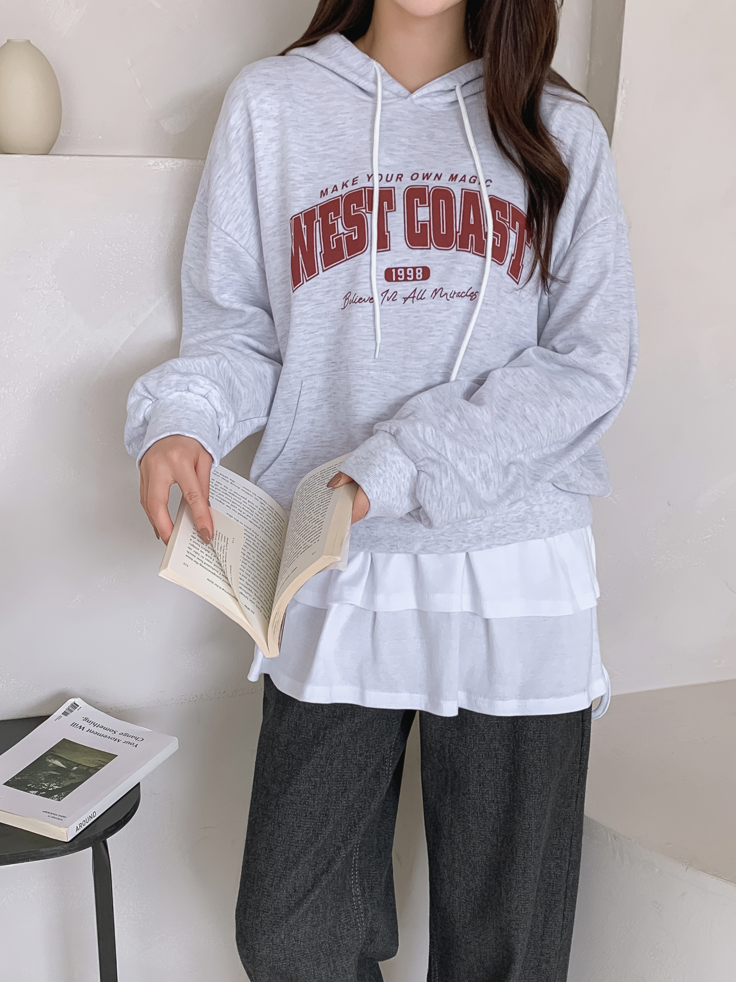 フードドローストリングポケットプリントTシャツ | 詳細画像6
