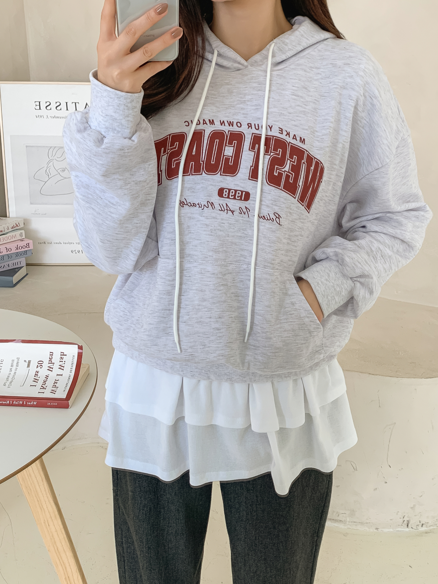 フードドローストリングポケットプリントTシャツ | 詳細画像17