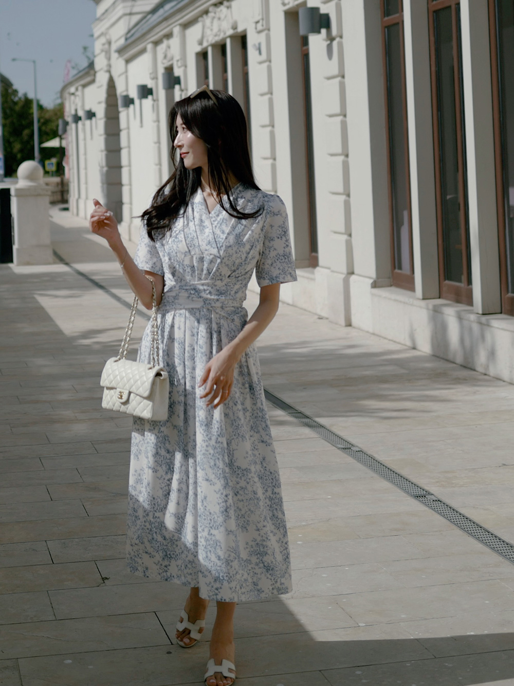 Vネックパフスリーブ半袖ワンピース | レディースファッション通販