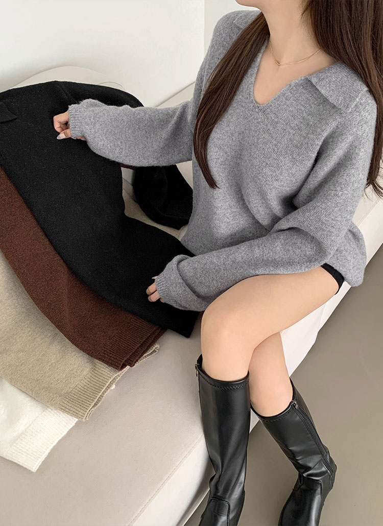 カラーVネックルーズ長袖ニット | レディースファッション通販 - DHOLIC