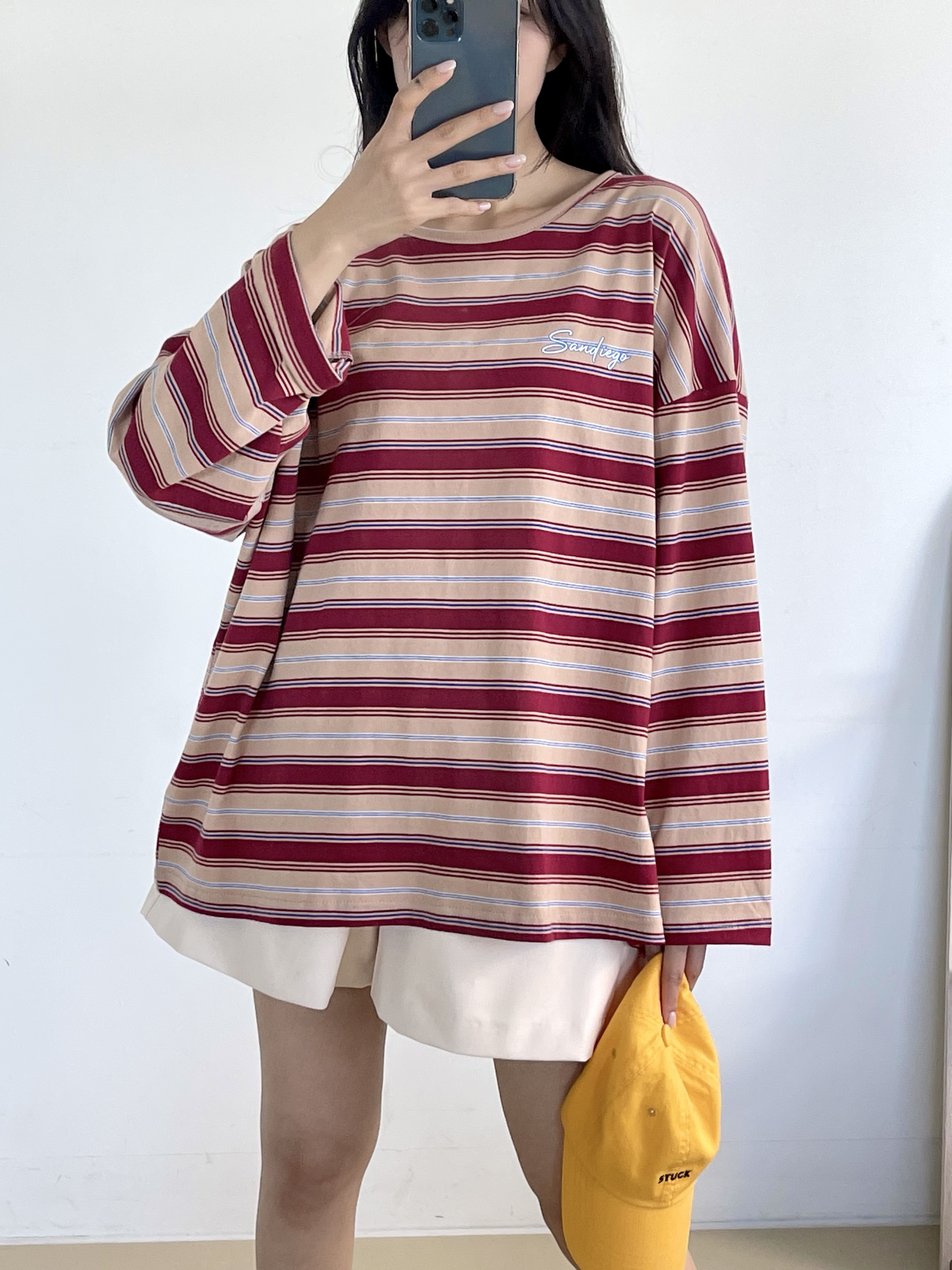 コットンラウンドネックボクシー長袖ロゴボーダーTシャツ | 詳細画像7