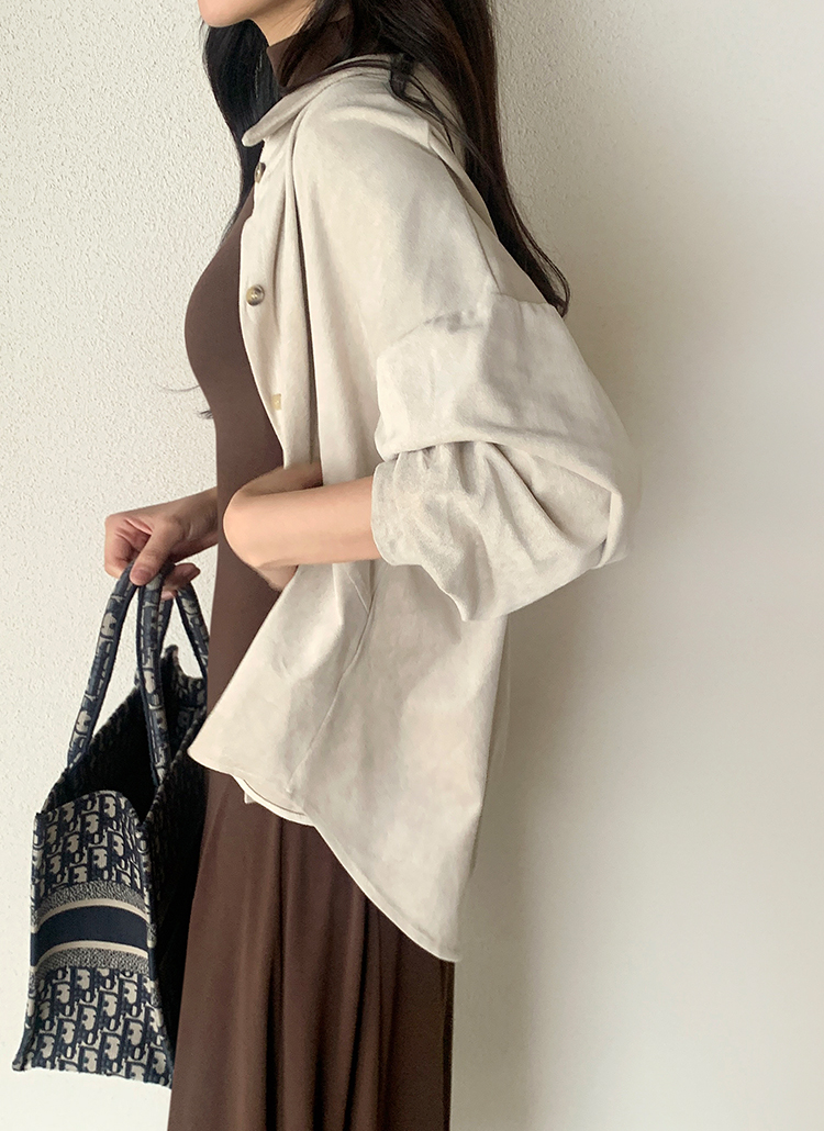 スエード長袖カラールーズジャケット | レディースファッション