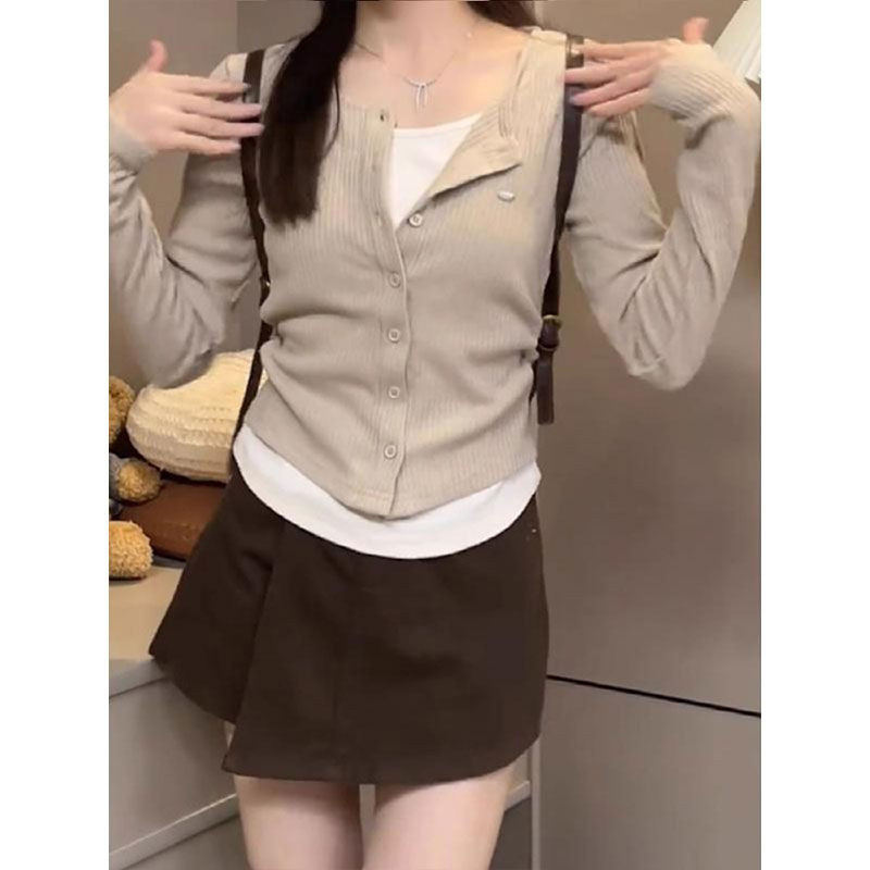 リブシャーリングスリムレイヤード風長袖サイドTシャツ | 詳細画像4