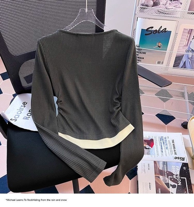 リブシャーリングスリムレイヤード風長袖サイドTシャツ | 詳細画像7
