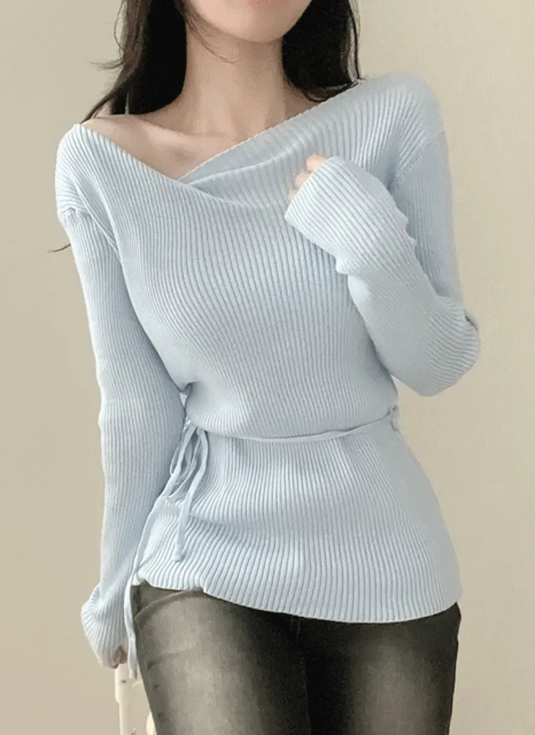 ストラップ付リブアンバランスネックスリム長袖Tシャツ | NEEDON | 詳細画像1
