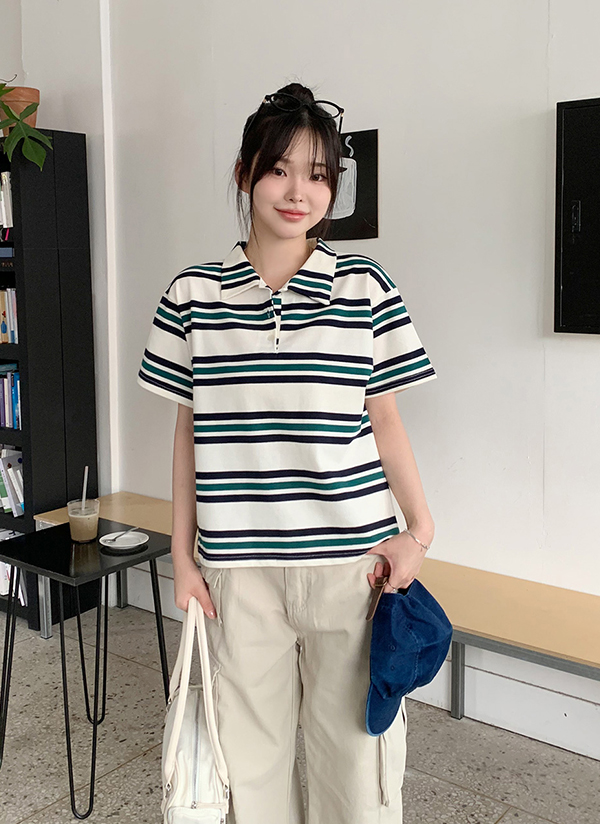 カラーボタンボーダーTシャツ | レディースファッション通販 - DHOLIC