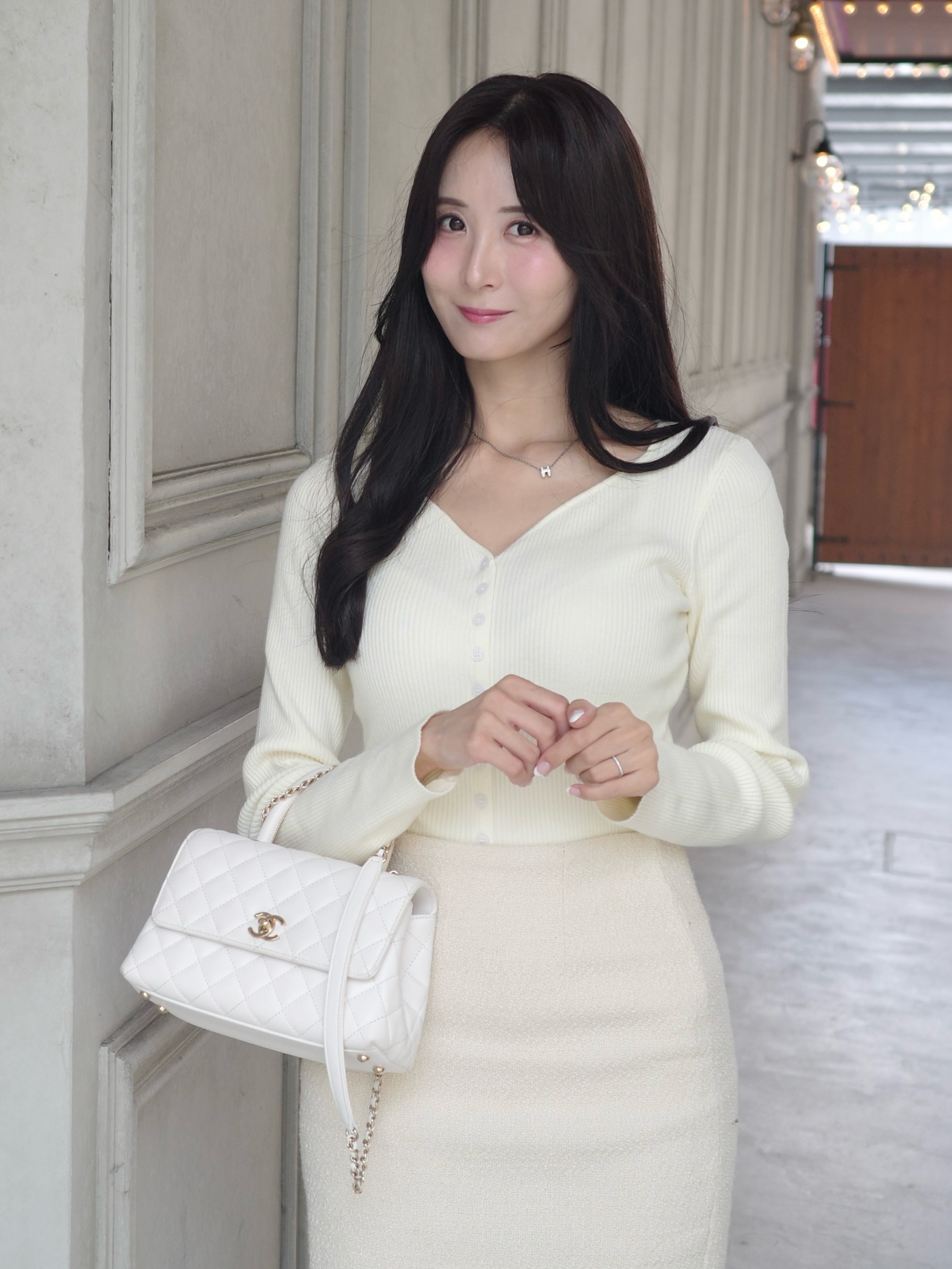 Vネックスリムリブニットカーディガン | 詳細画像2