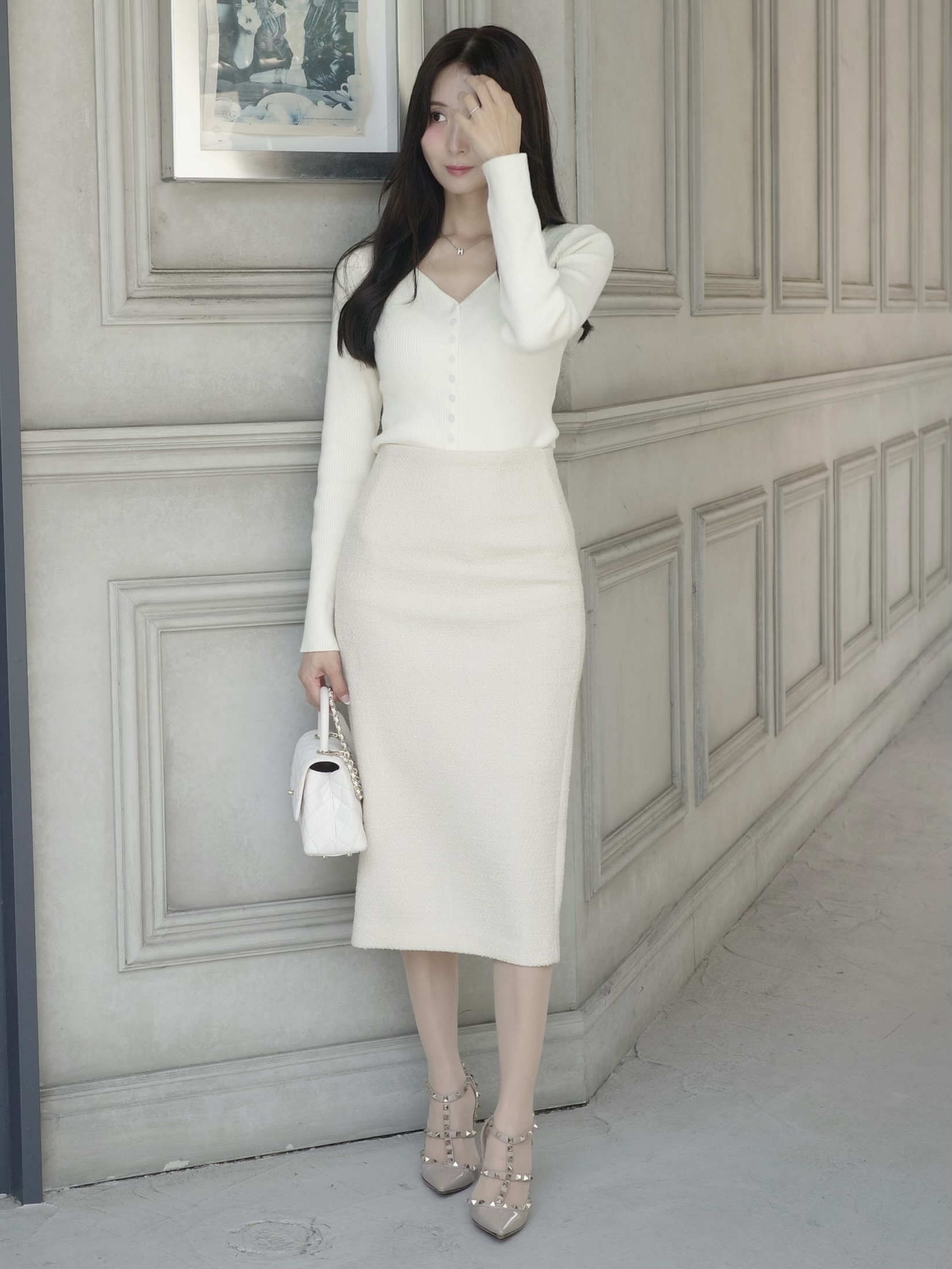 Vネックスリムリブニットカーディガン | 詳細画像8