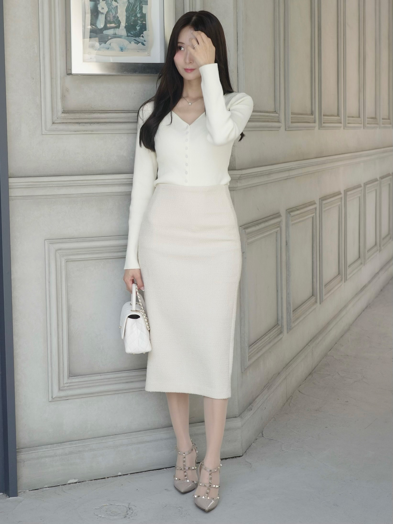 Vネックスリムリブニットカーディガン | 詳細画像10