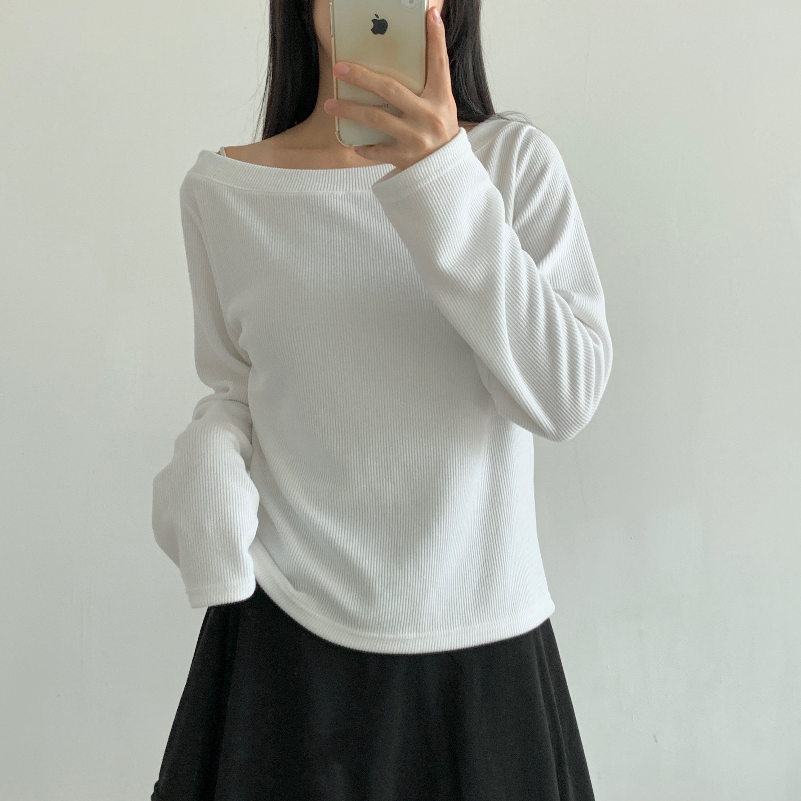 リブオフショルダーワンショルダー長袖Tシャツ | 詳細画像2