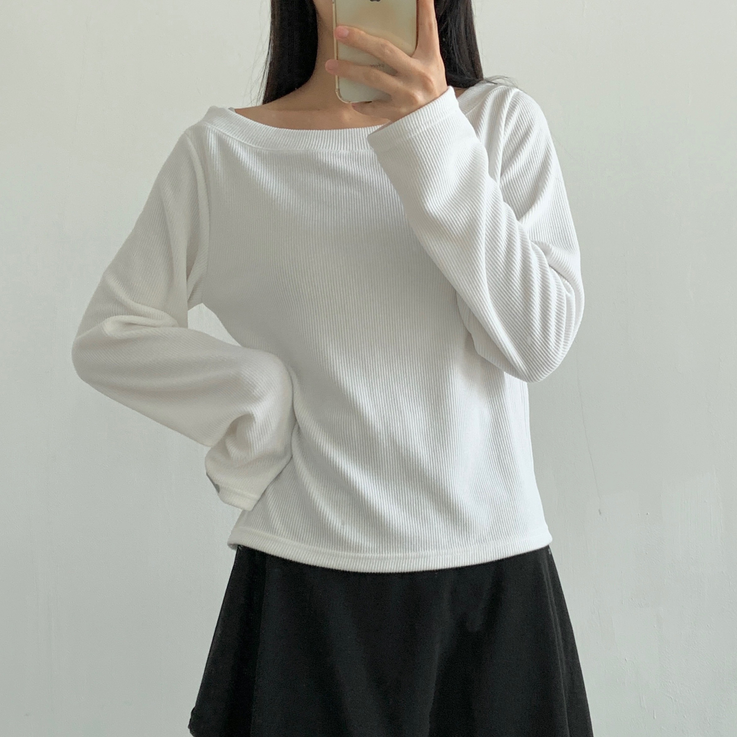 リブオフショルダーワンショルダー長袖Tシャツ | 詳細画像10