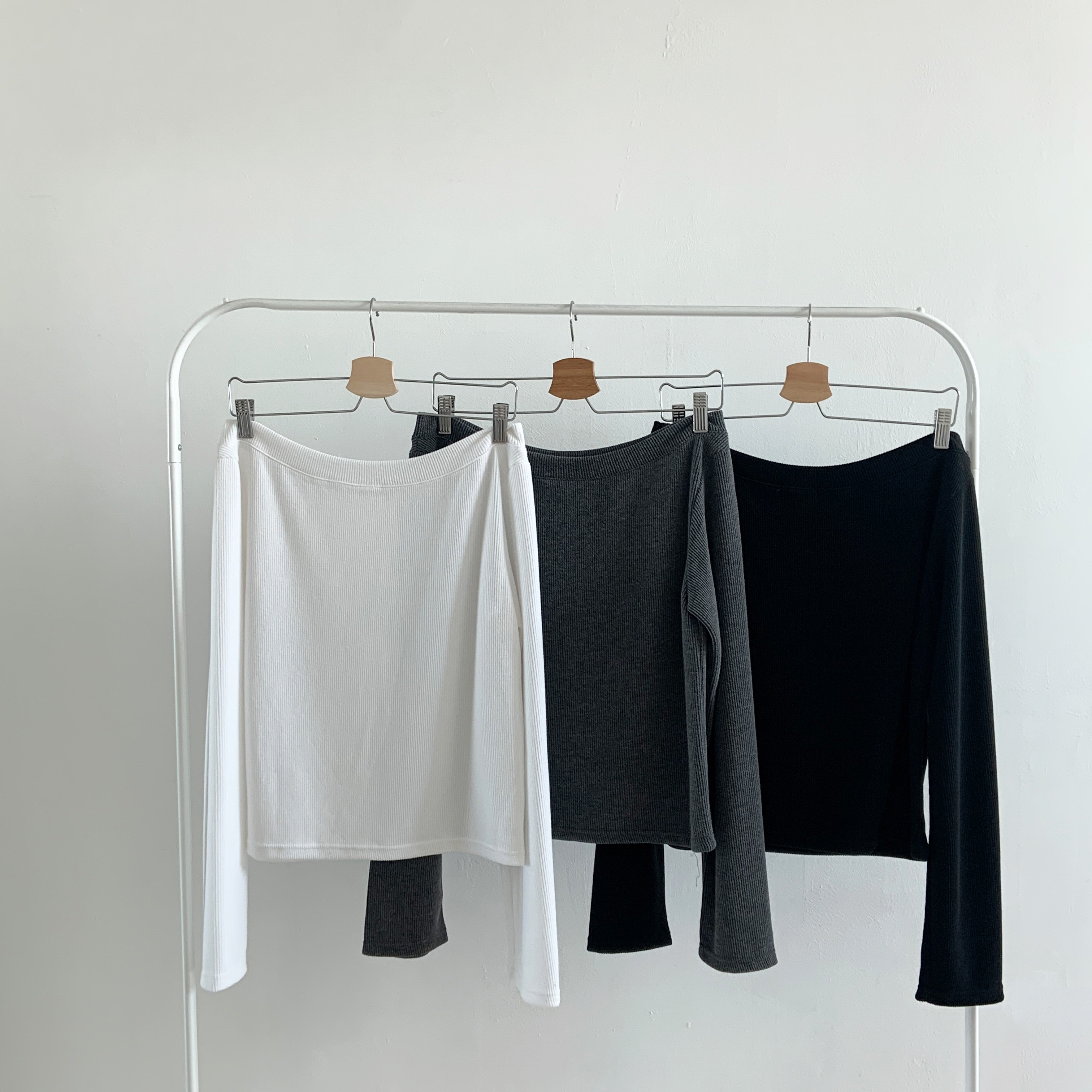 リブオフショルダーワンショルダー長袖Tシャツ | 詳細画像4