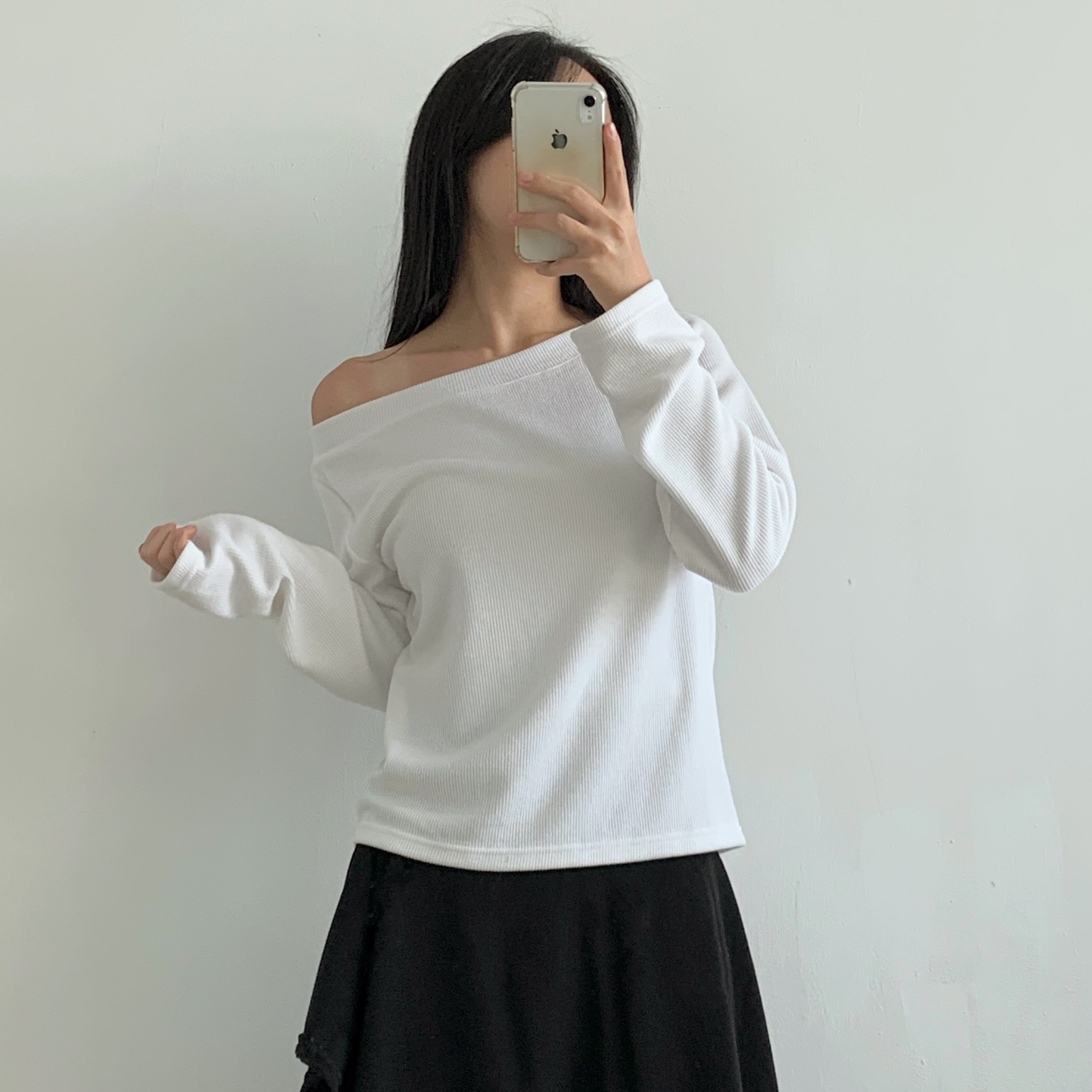 リブオフショルダーワンショルダー長袖Tシャツ | 詳細画像8