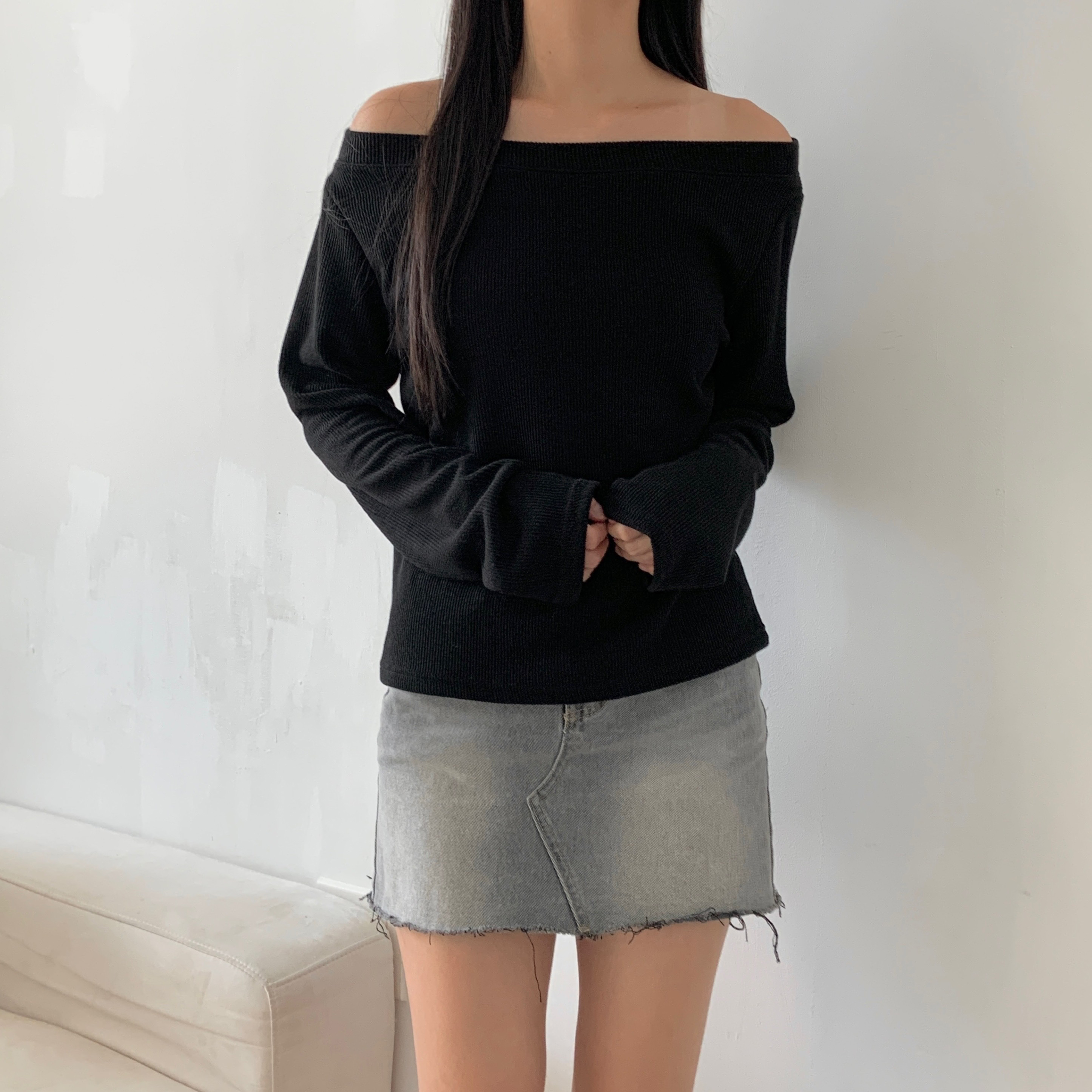 リブオフショルダーワンショルダー長袖Tシャツ | 詳細画像17