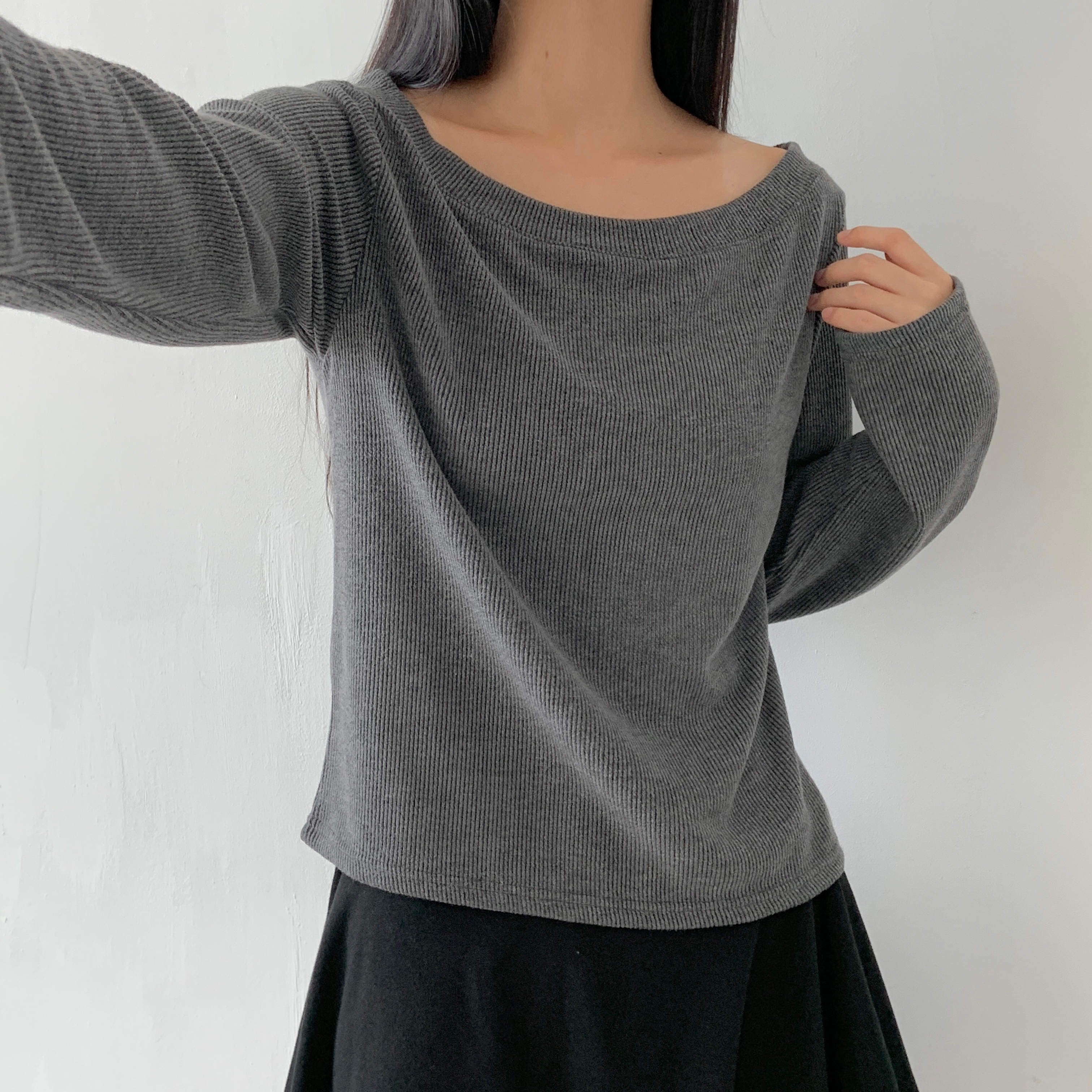 リブオフショルダーワンショルダー長袖Tシャツ | 詳細画像13