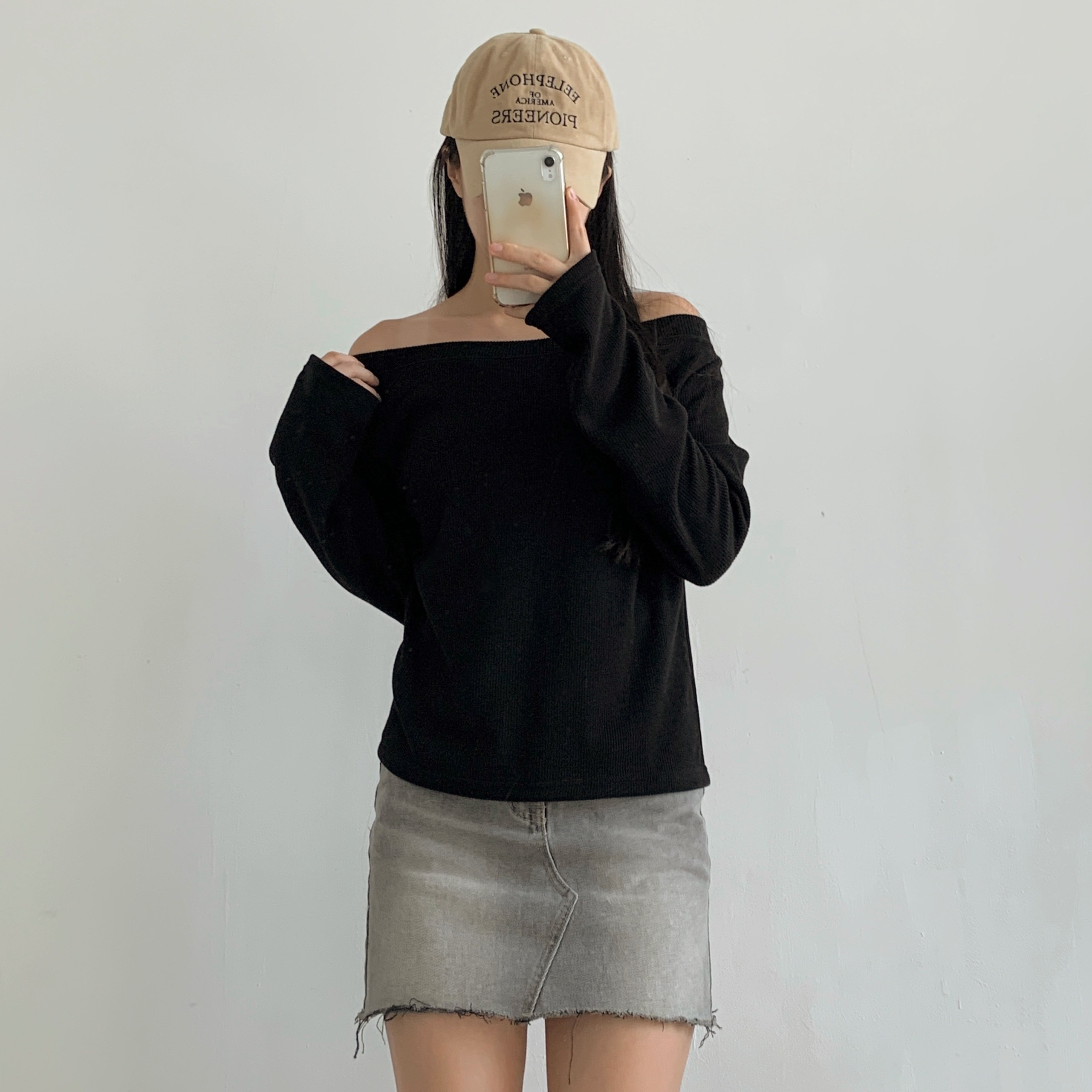 リブオフショルダーワンショルダー長袖Tシャツ | 詳細画像19