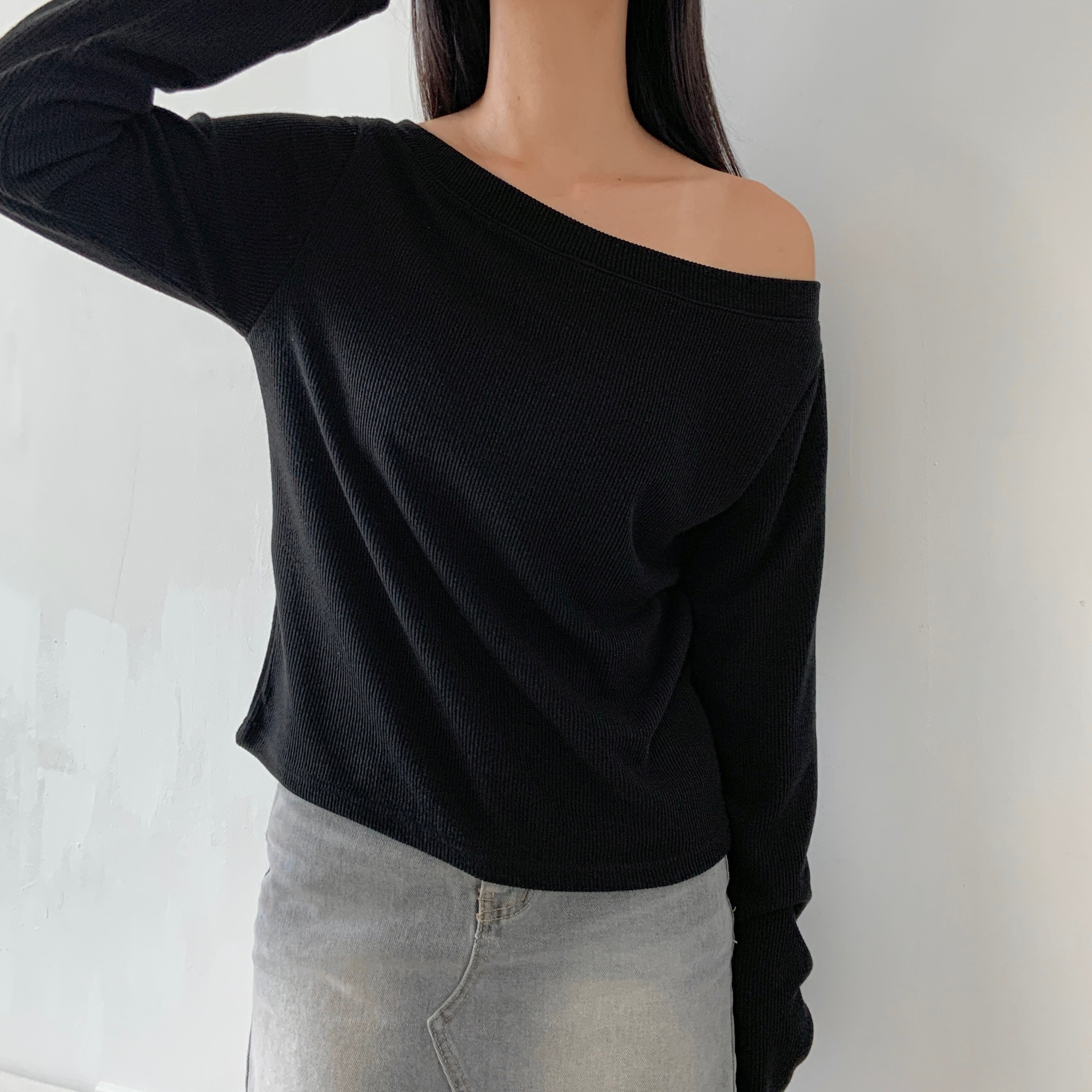 リブオフショルダーワンショルダー長袖Tシャツ | 詳細画像21