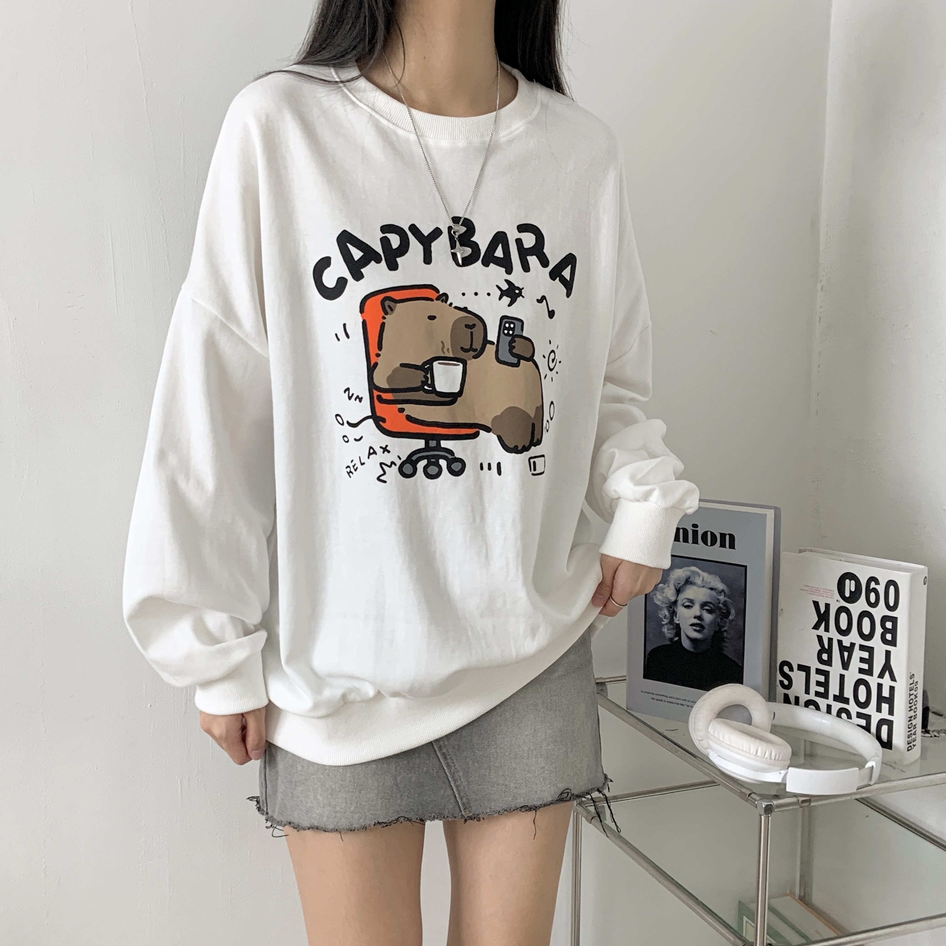 ラウンドネックボクシー長袖プリントスウェット | 詳細画像6