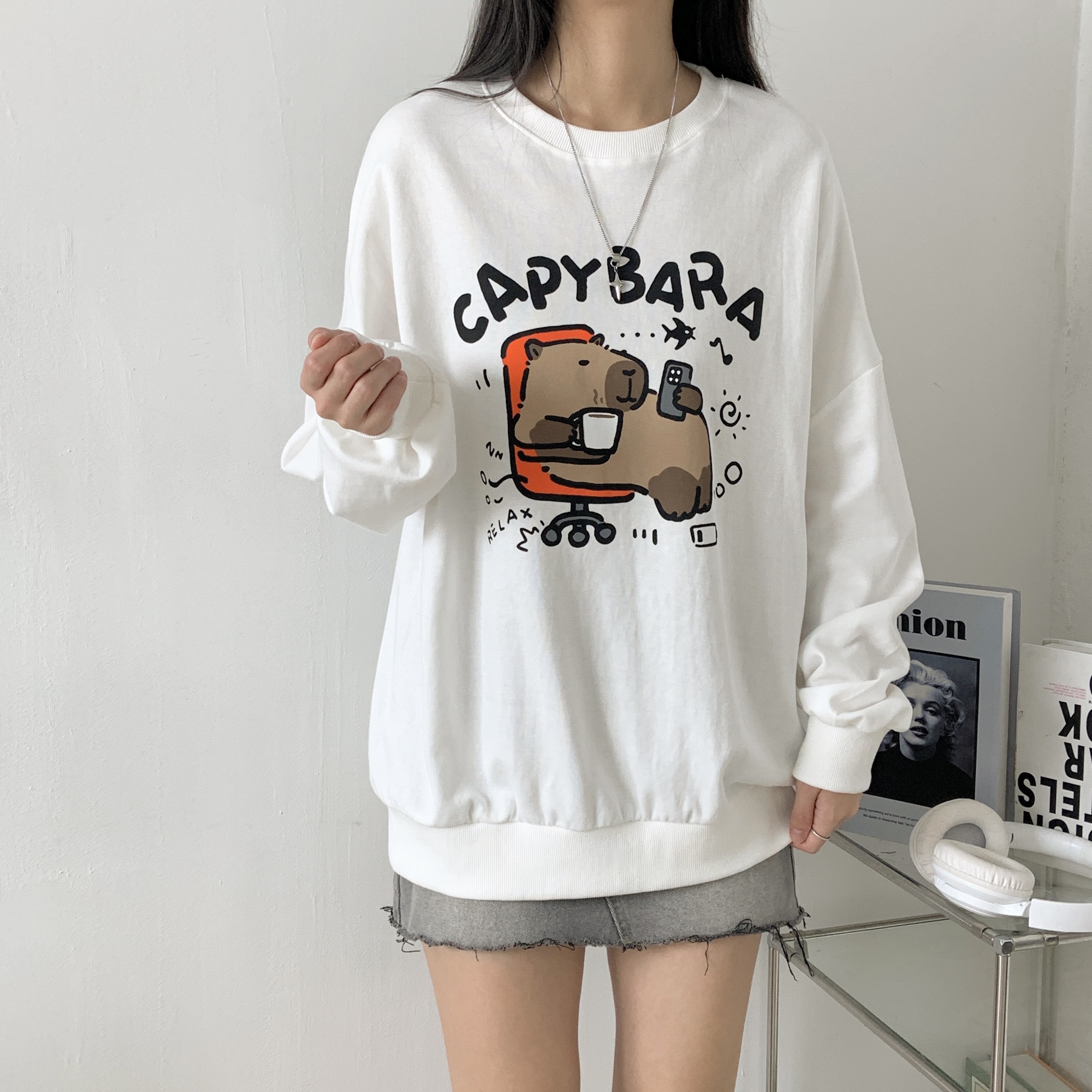 ラウンドネックボクシー長袖プリントスウェット | 詳細画像7