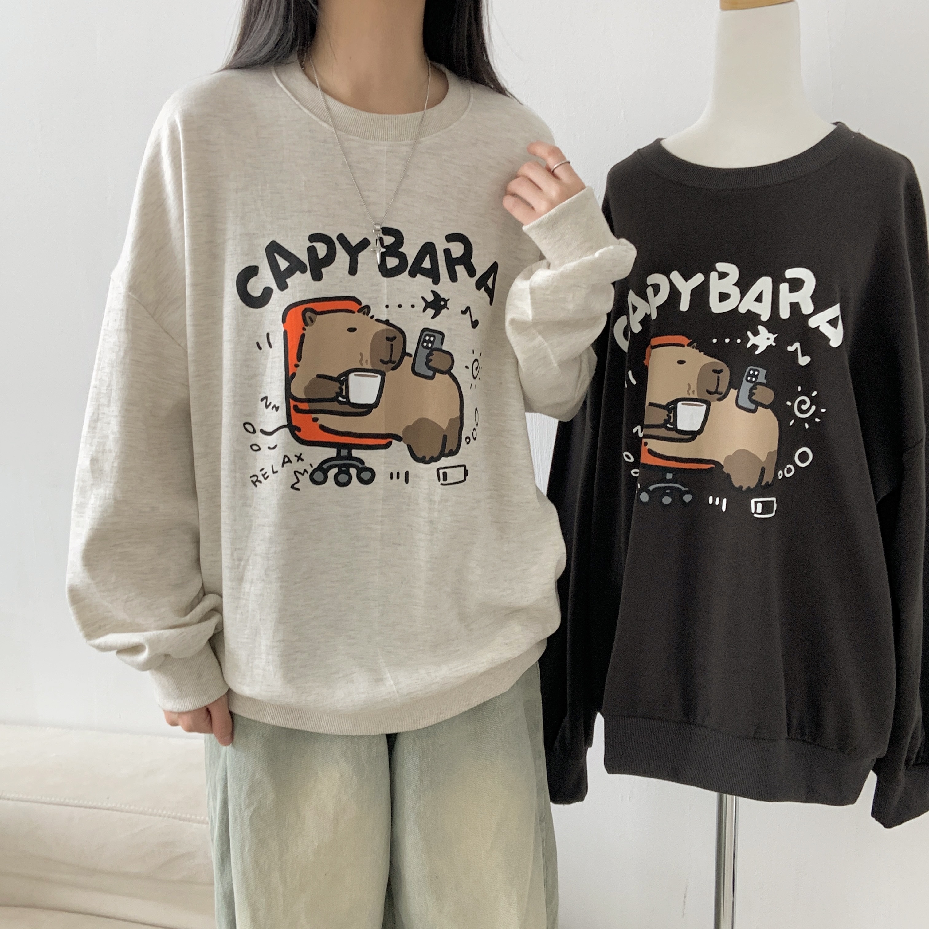 ラウンドネックボクシー長袖プリントスウェット | 詳細画像9