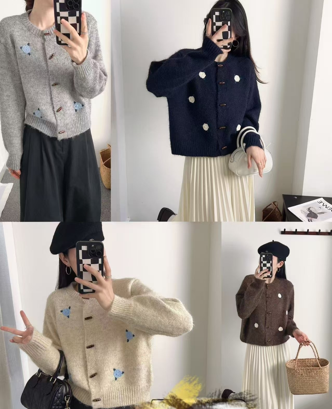 ウール混ラウンドネックトグルボタン刺繍花柄カーディガン | 詳細画像2