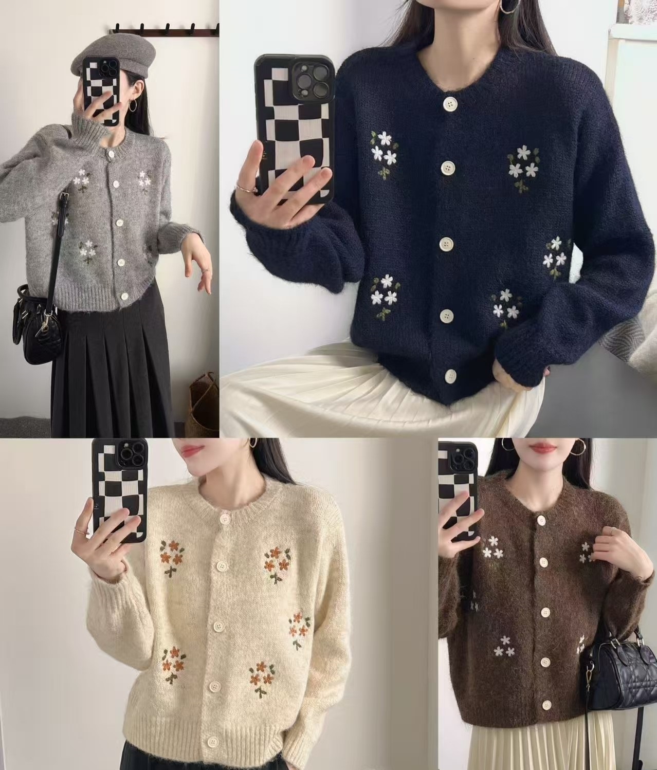 ボタンラウンドネック長袖刺繍花柄カーディガン | 詳細画像7
