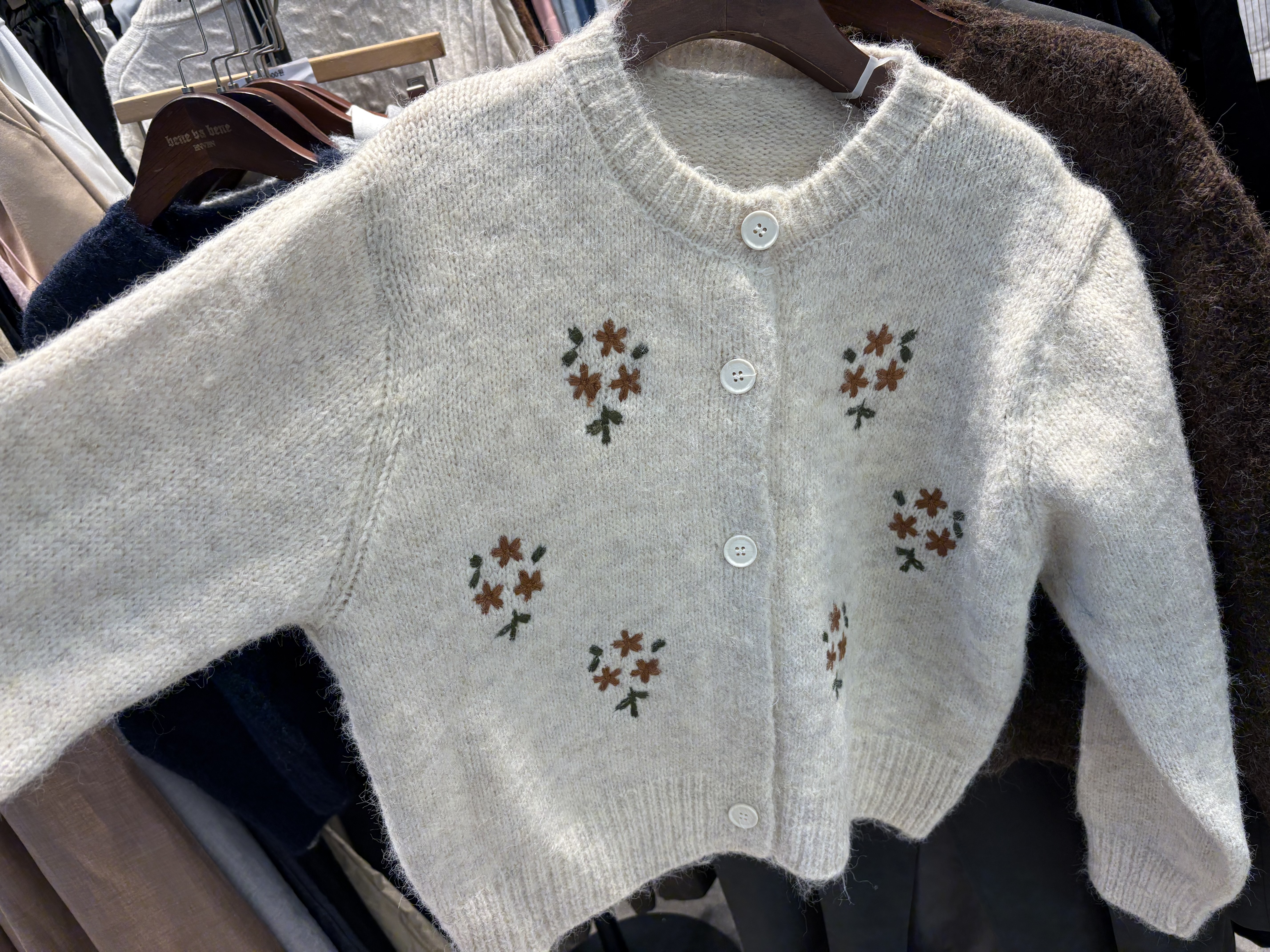 ボタンラウンドネック長袖刺繍花柄カーディガン | 詳細画像8