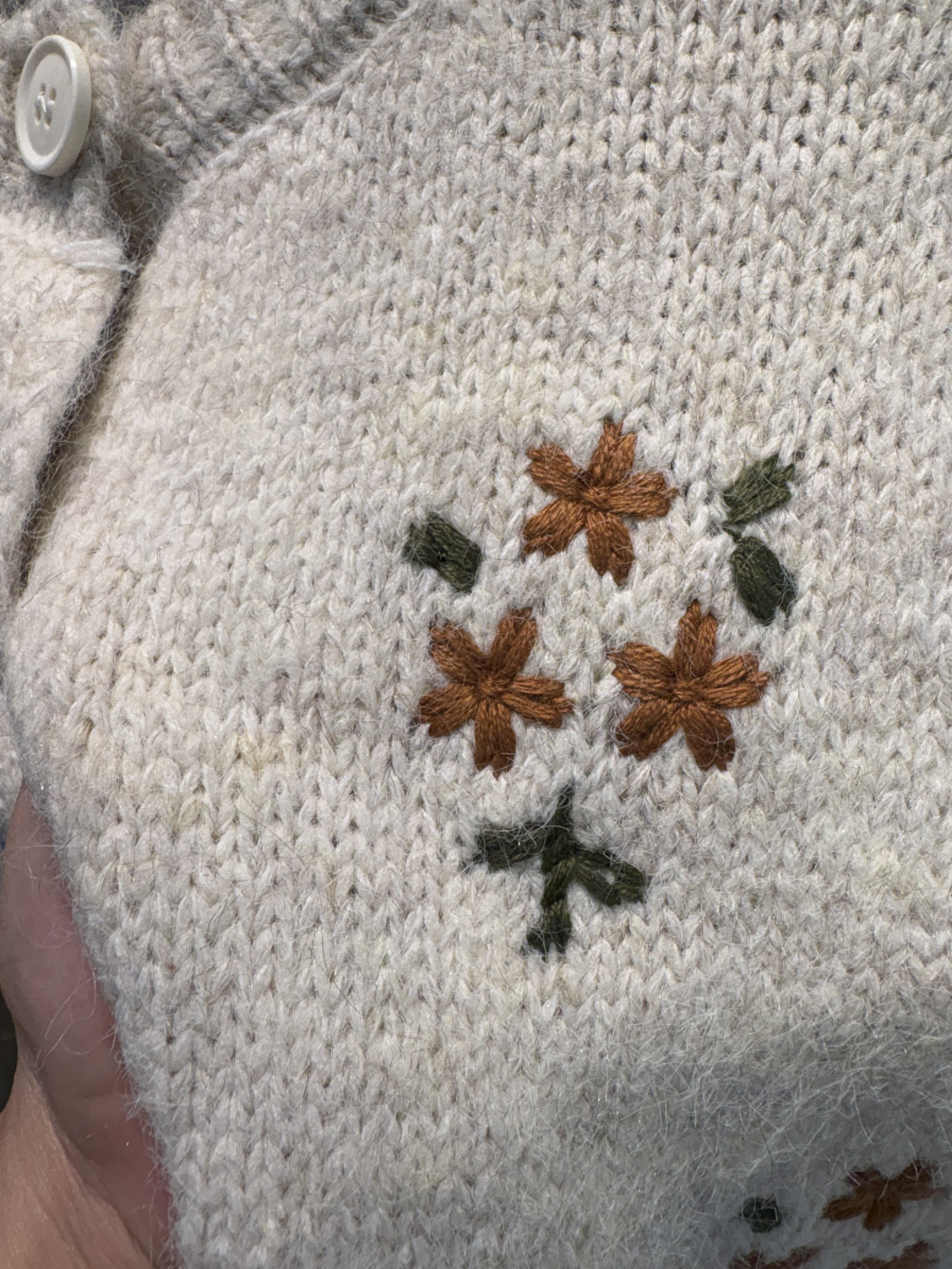 ボタンラウンドネック長袖刺繍花柄カーディガン | 詳細画像11