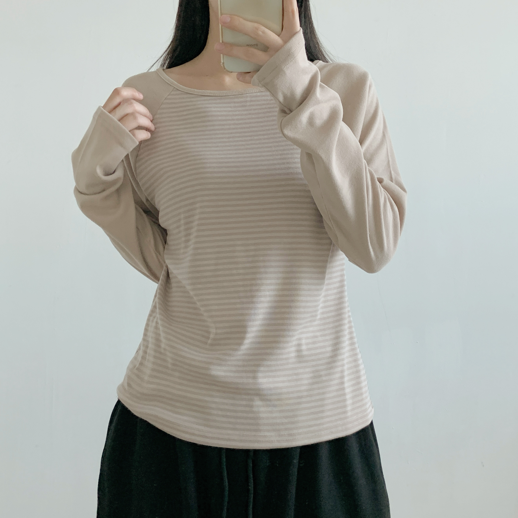 ラウンドネック長袖ボーダー配色Tシャツ | 詳細画像16