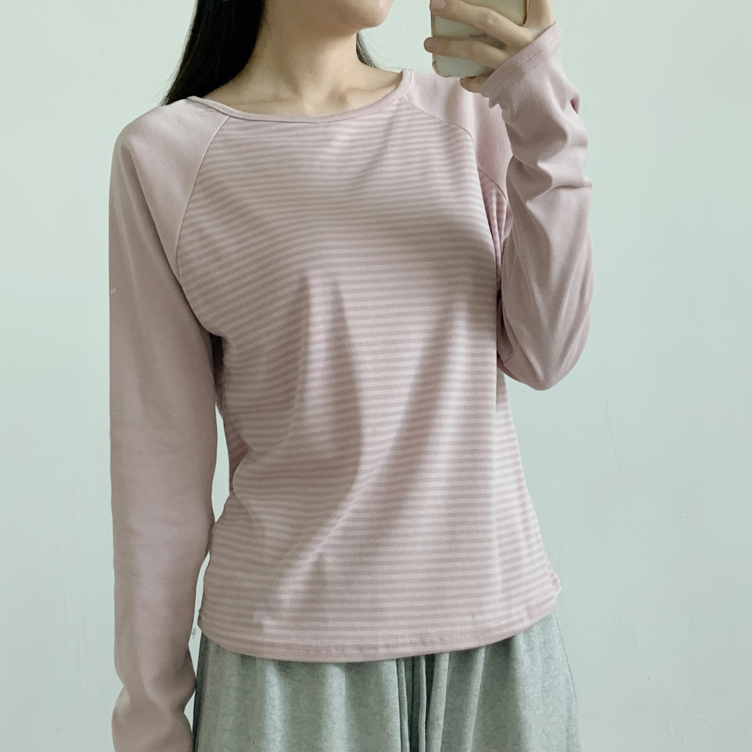 ラウンドネック長袖ボーダー配色Tシャツ | 詳細画像10