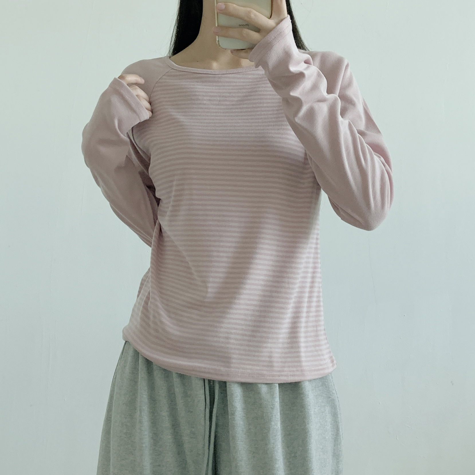 ラウンドネック長袖ボーダー配色Tシャツ | 詳細画像13