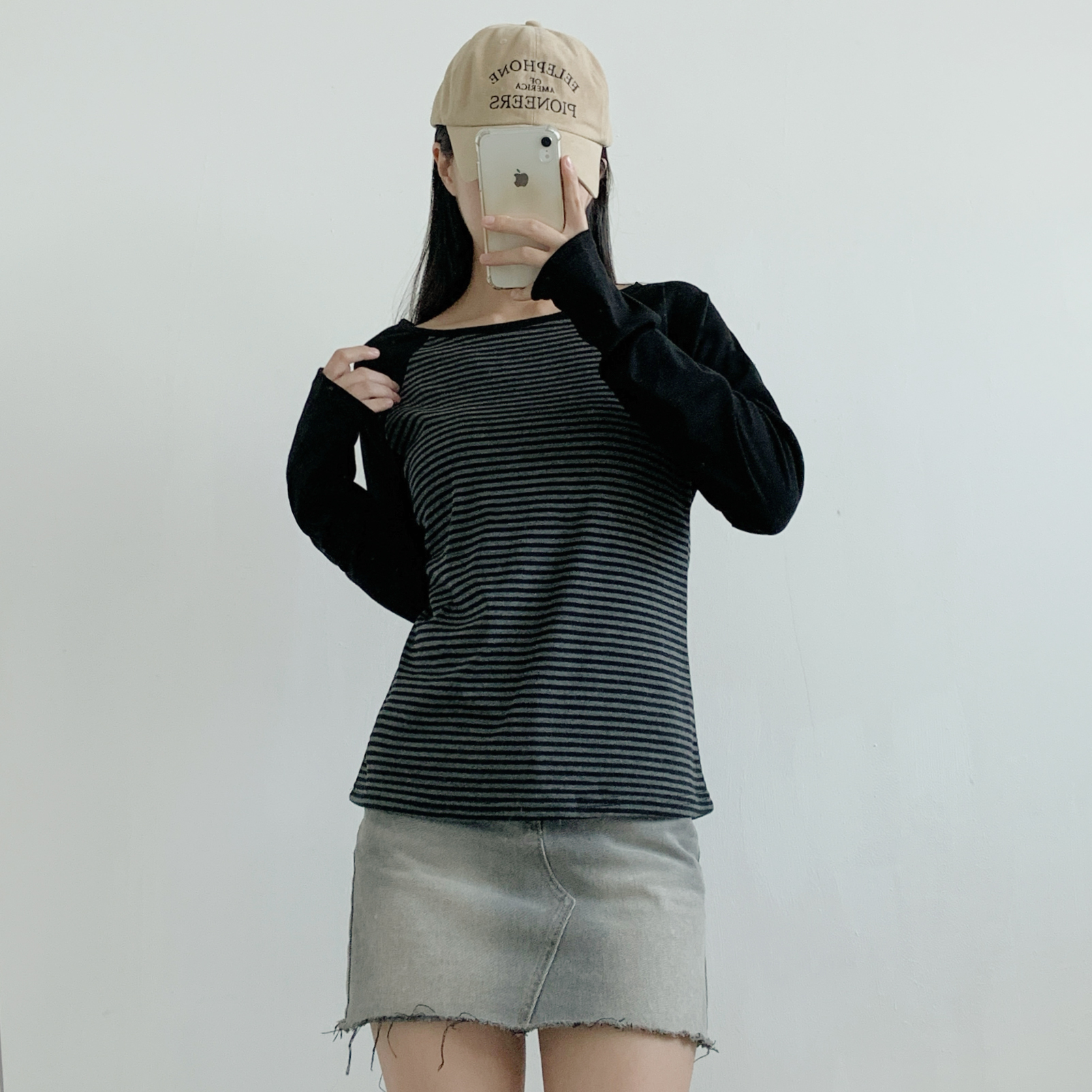 ラウンドネック長袖ボーダー配色Tシャツ | 詳細画像5