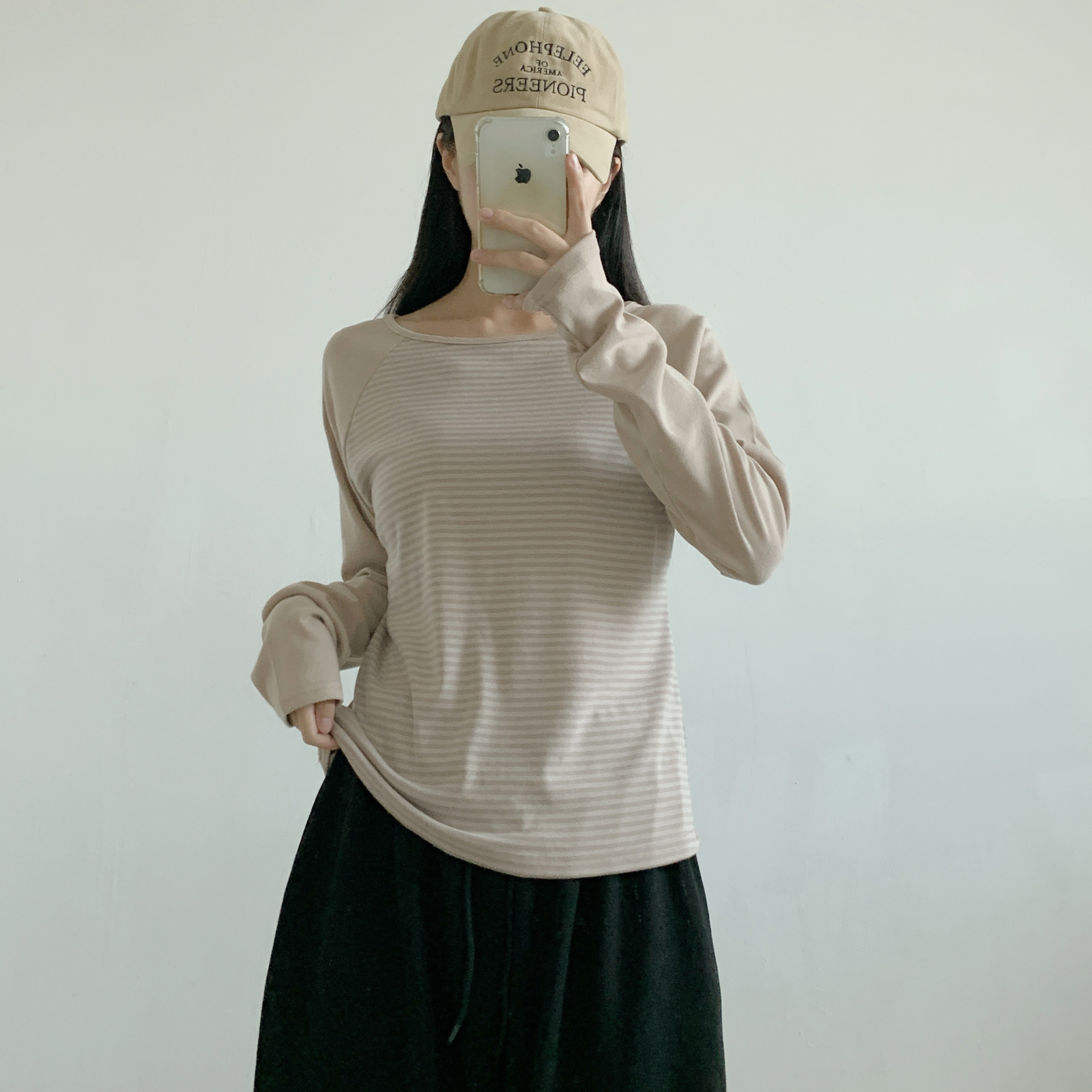 ラウンドネック長袖ボーダー配色Tシャツ | 詳細画像14