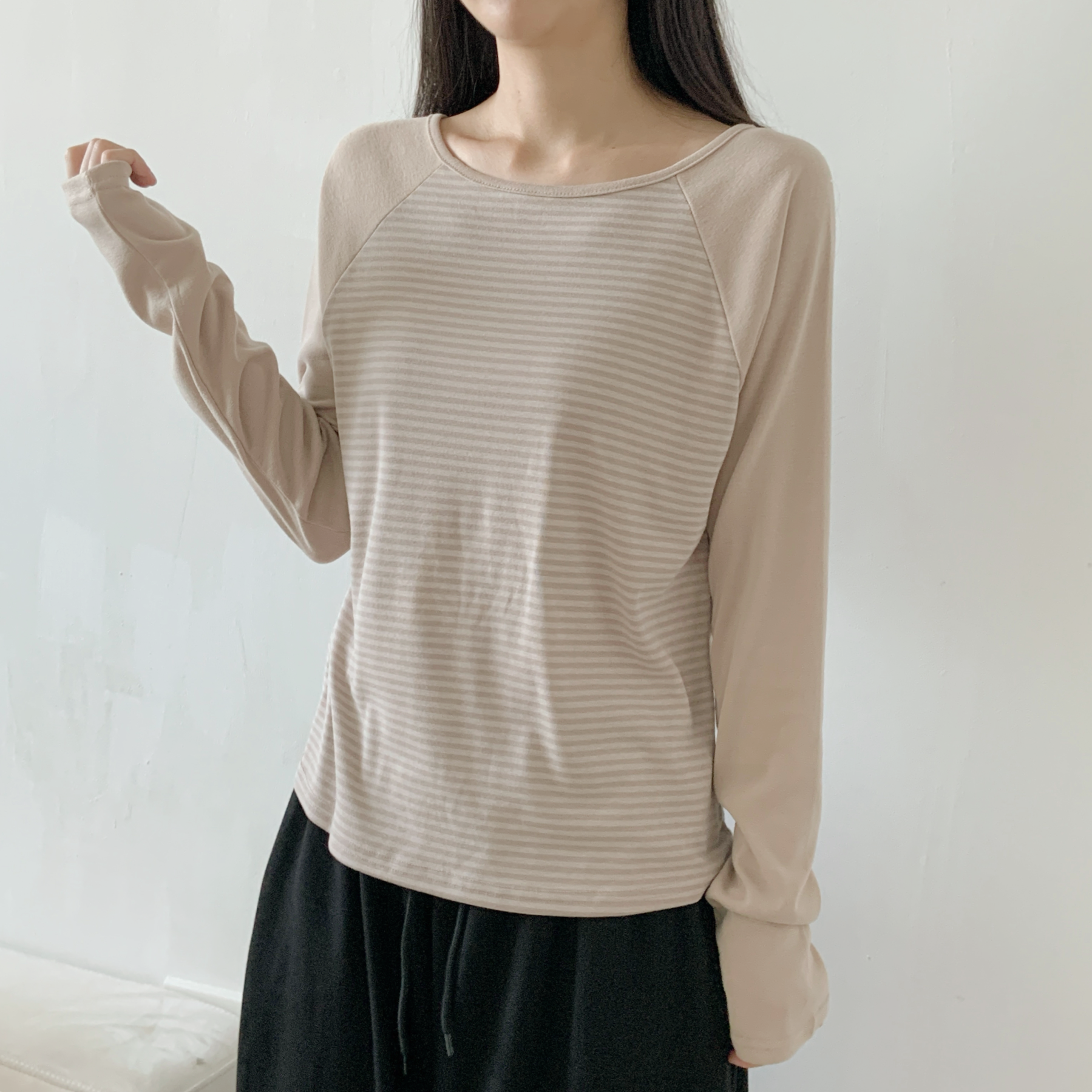 ラウンドネック長袖ボーダー配色Tシャツ | 詳細画像19
