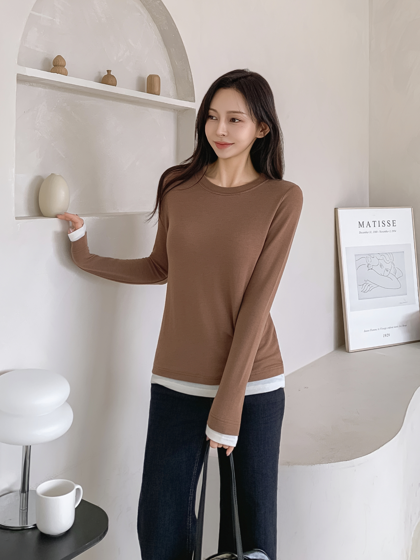 ストレッチラウンドネックスリムレイヤード風長袖Tシャツ | 詳細画像4