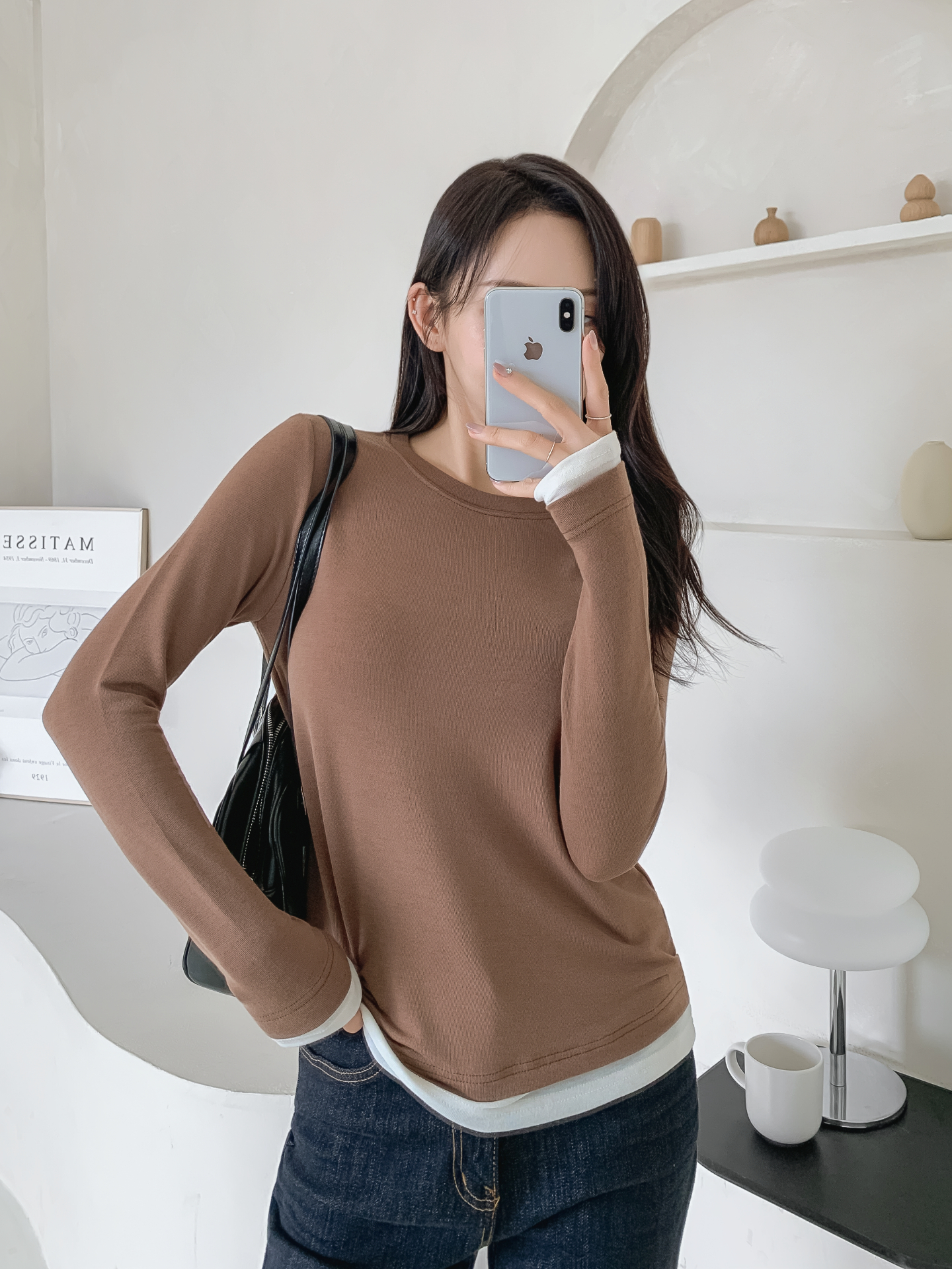 ストレッチラウンドネックスリムレイヤード風長袖Tシャツ | 詳細画像17