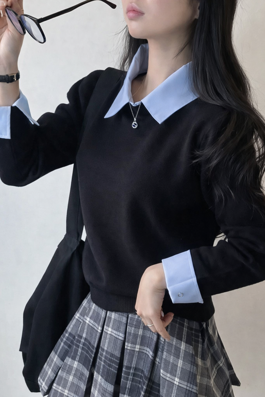 カラーラウンドネックレイヤード風カラーニット | 詳細画像5