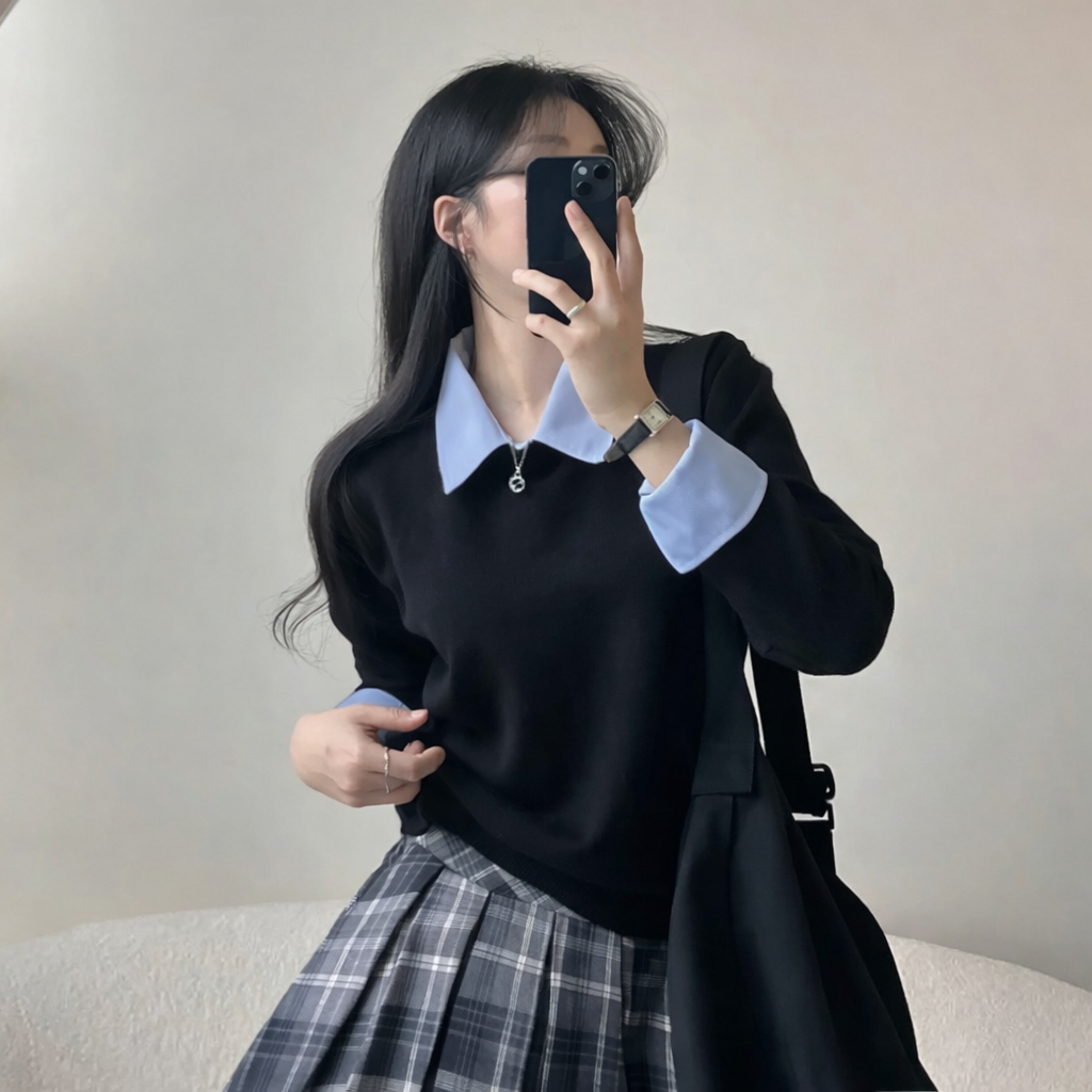 カラーラウンドネックレイヤード風カラーニット | 詳細画像6