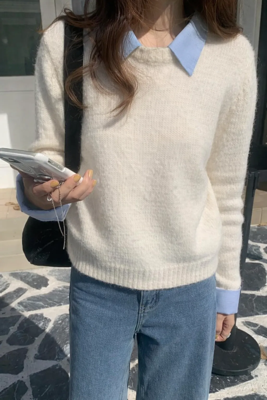 カラーラウンドネックレイヤード風カラーニット | 詳細画像1