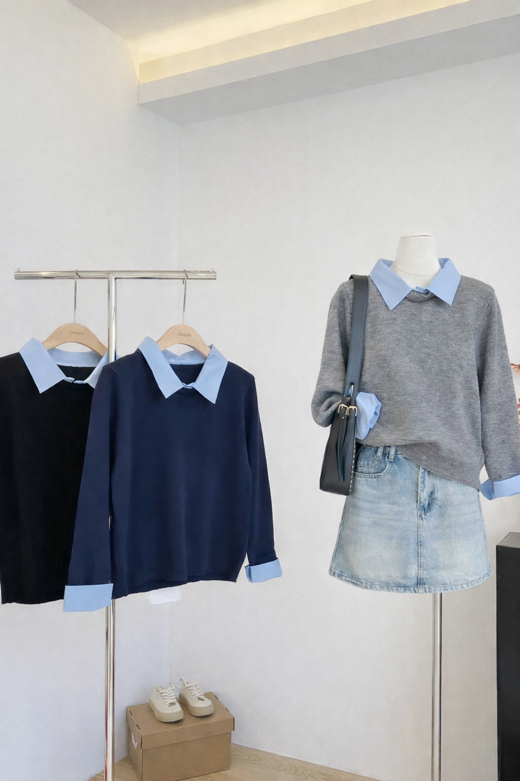 カラーラウンドネックレイヤード風カラーニット | 詳細画像10