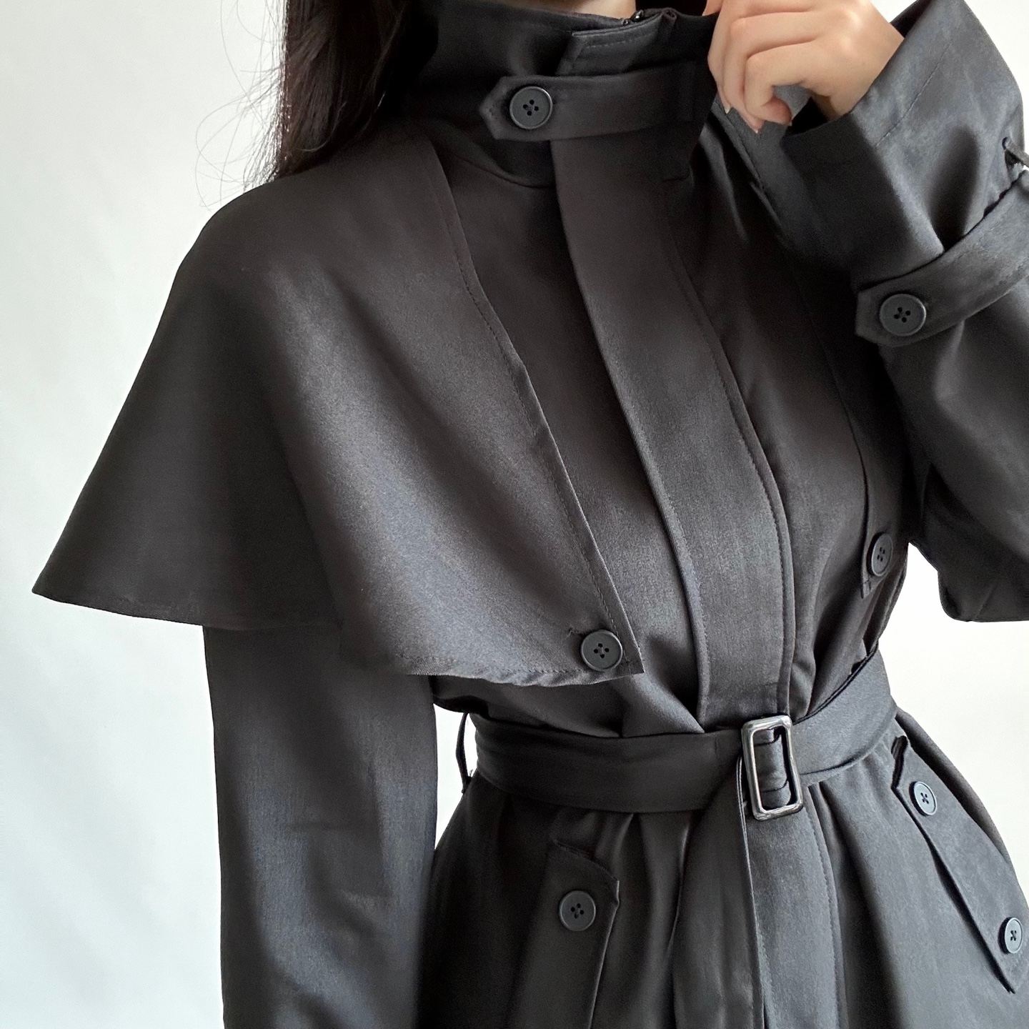 ボタンジップアップベルトハイネックコート | 詳細画像10