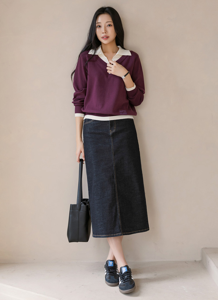 ノンウォッシュスリットポケットHライン(ロング丈)ステッチ