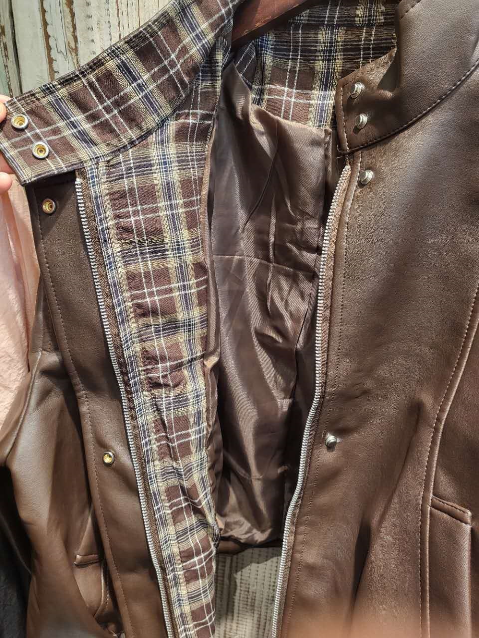 レザー調ジップアップオーバーサイズチェックジャンパー | 詳細画像7
