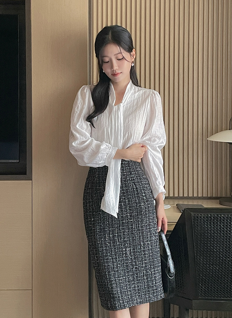 ツイードスリットHラインミディチェックスカート | レディース